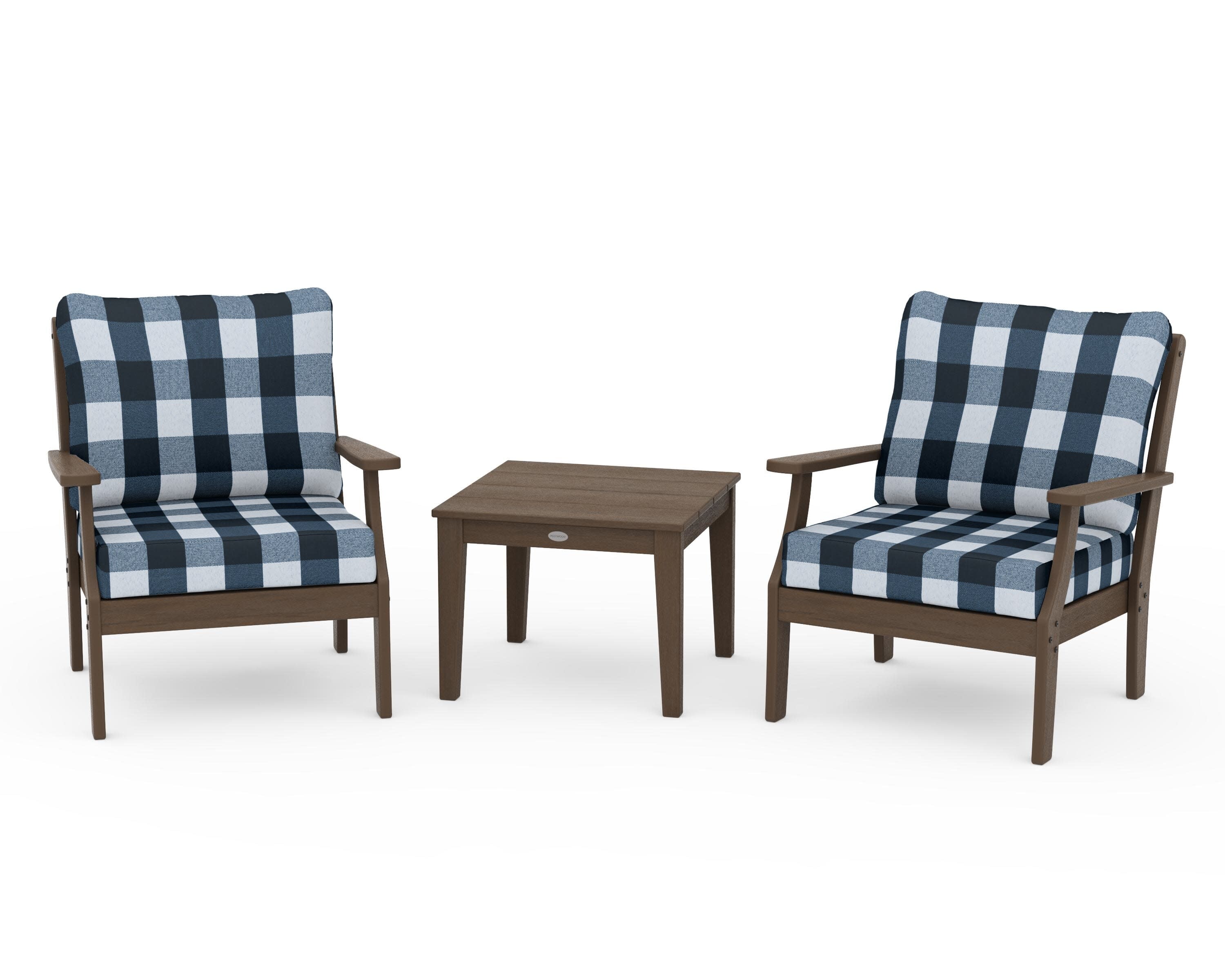 Braxton 3-Piece Deep Seating Set in Kona / Buffalo Plaid Marine Indigo