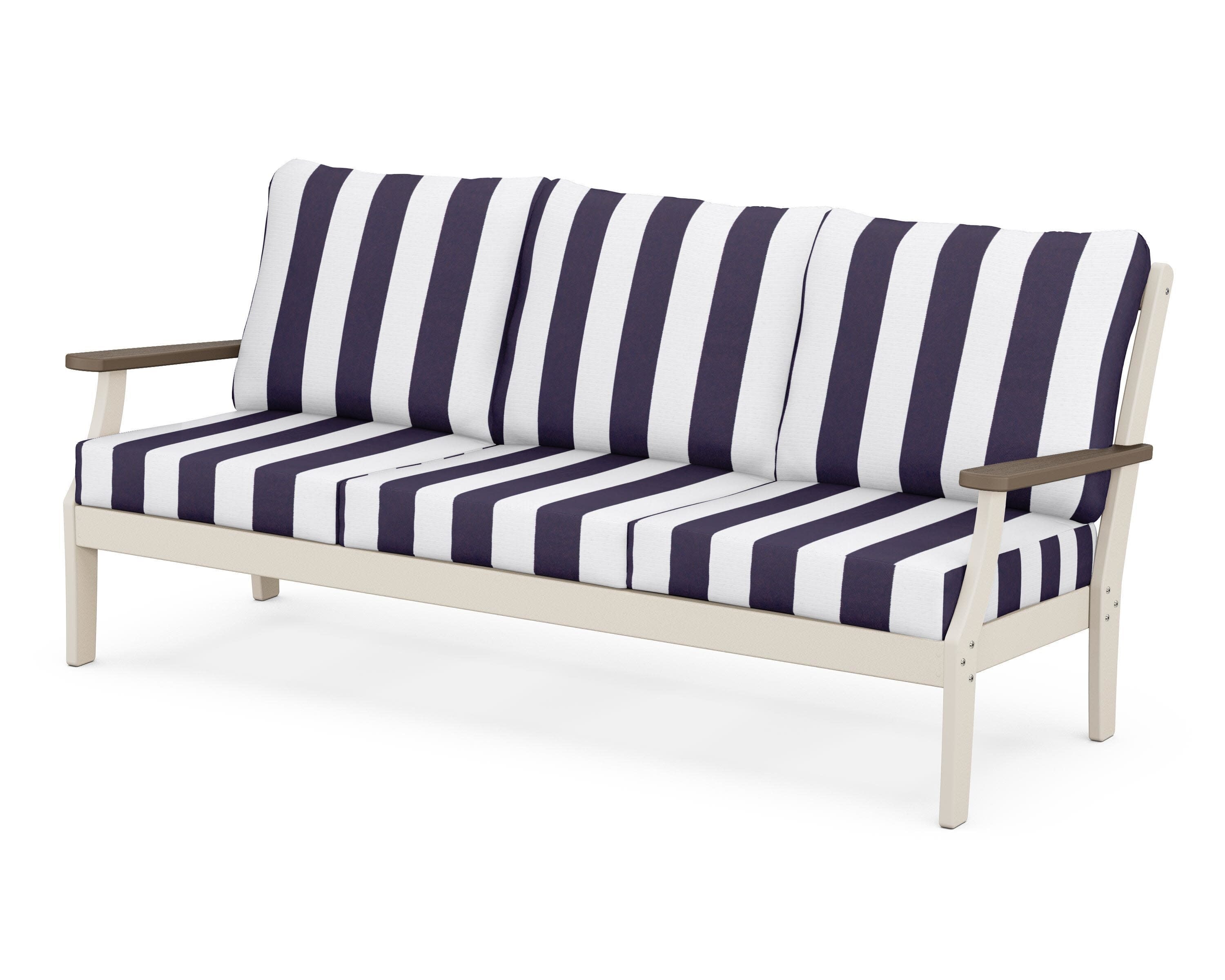 Braxton Deep Seating Sofa in Sand / Kona / Cabana Stripe Navy