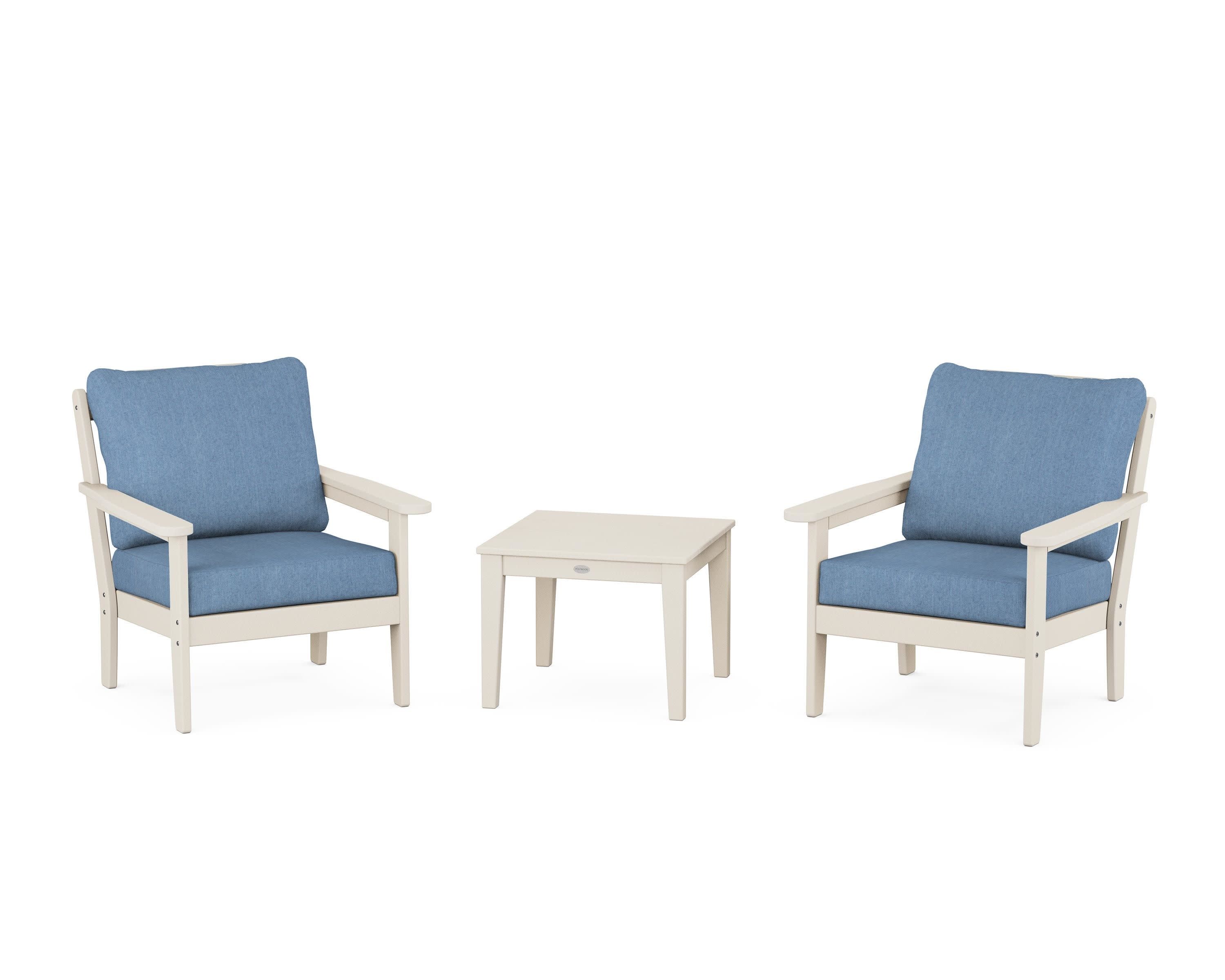 Cottage 3-Piece Deep Seating Set in Sand / Sky Blue