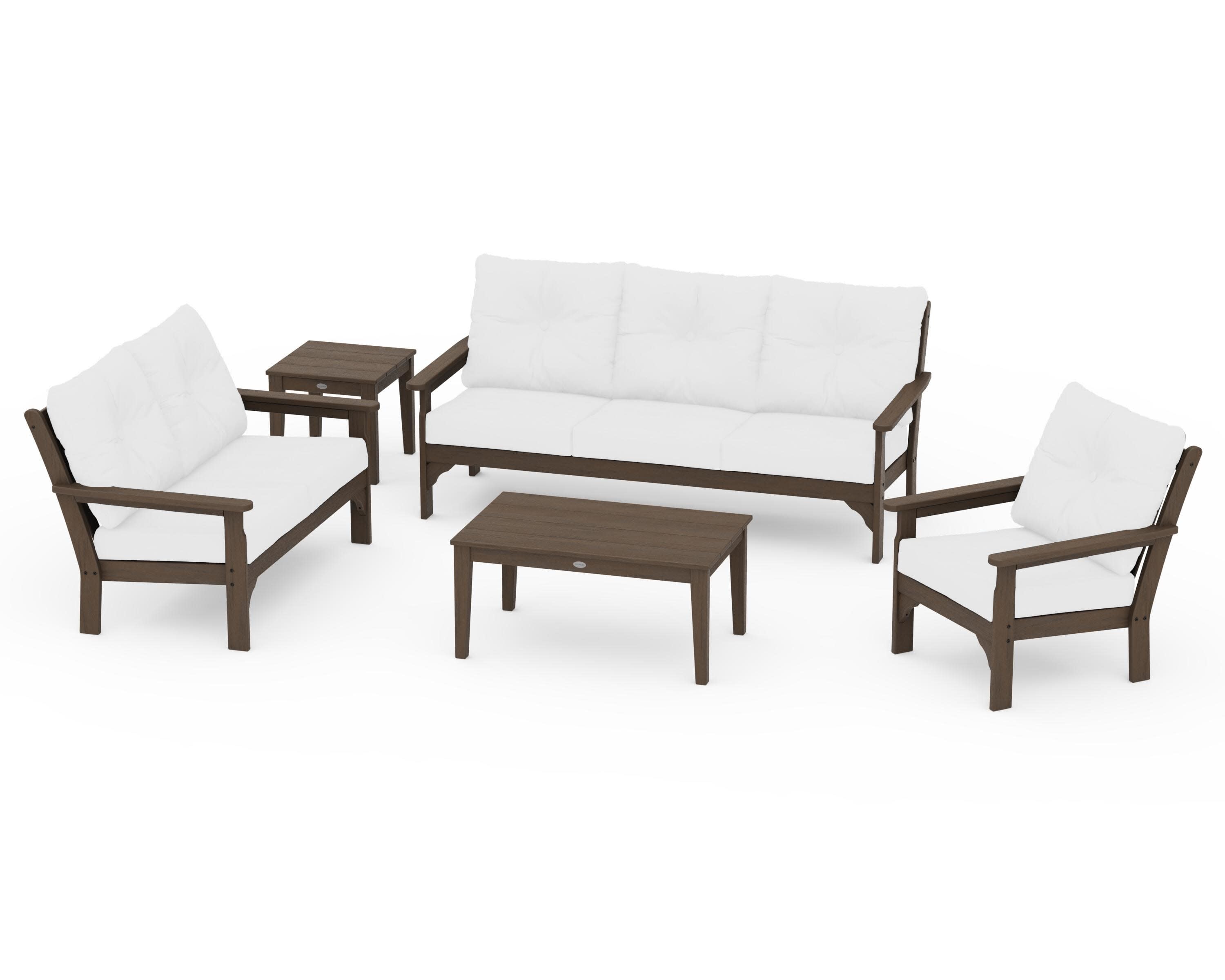 Vineyard 5 Piece Deep Seating Set in Kona / Natural