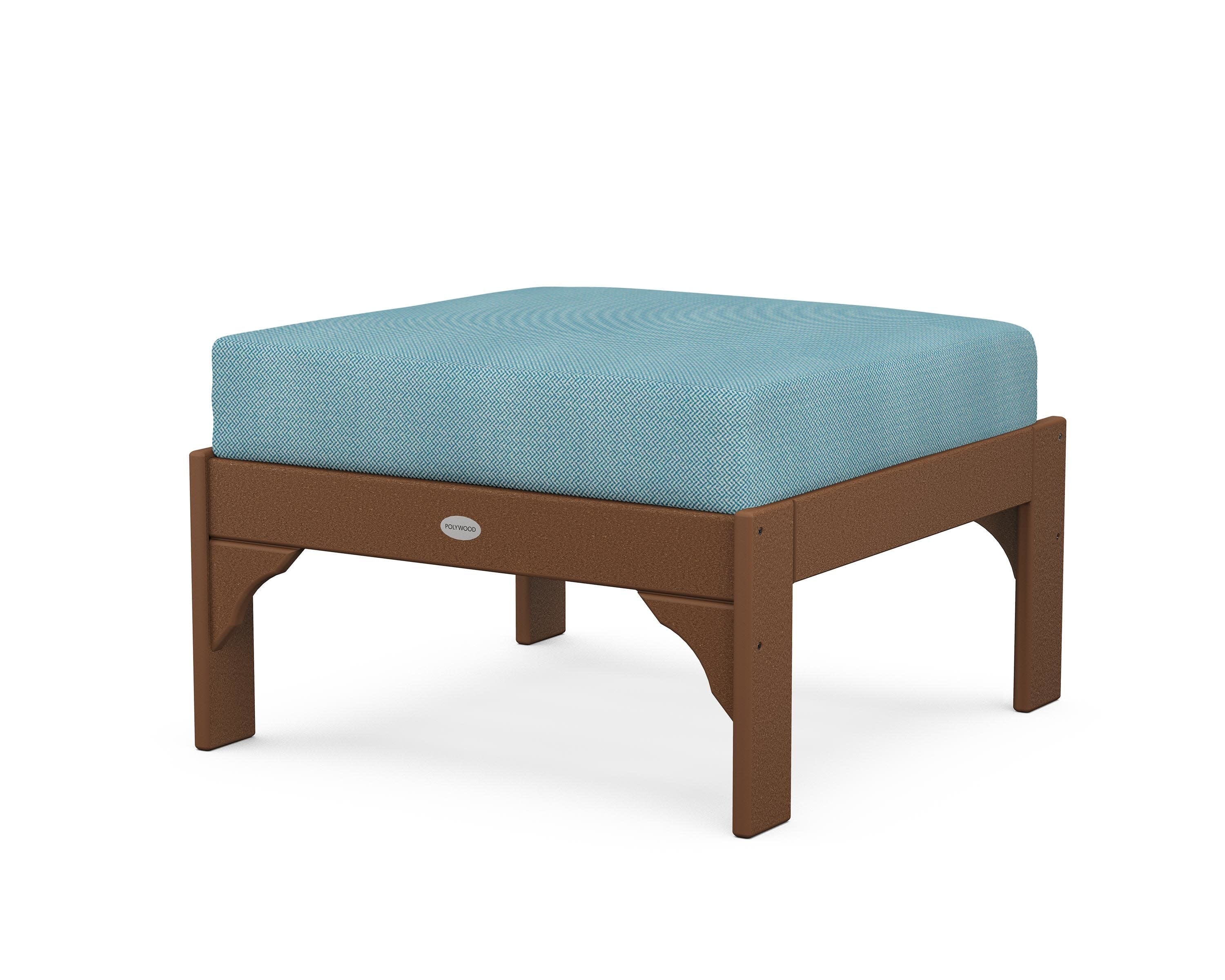 Vineyard Deep Seating Ottoman in Teak / Lattice Sky Blue