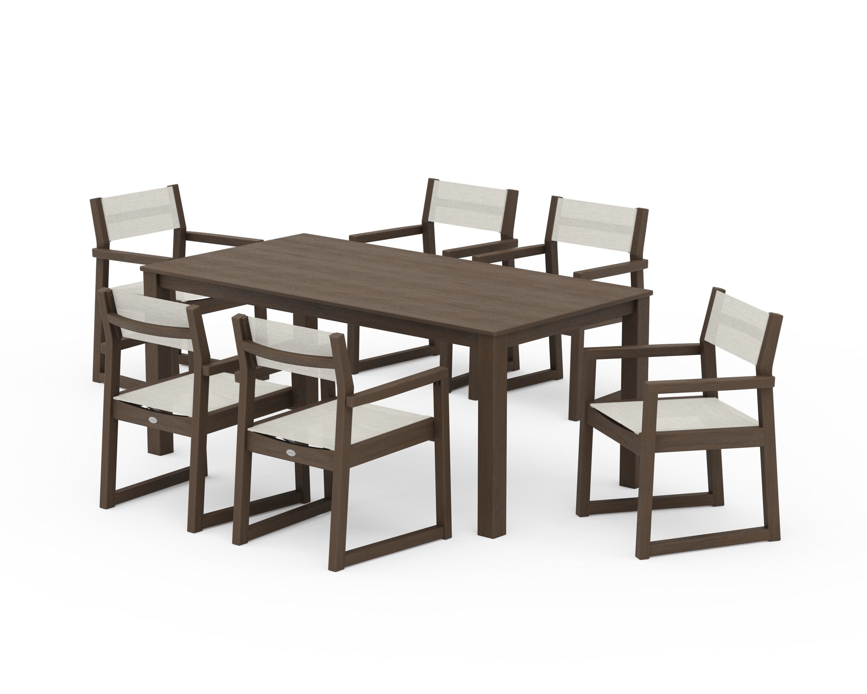 EDGE Sling Arm Chair 7-Piece Parsons Dining Set in Kona / Parchment Sling