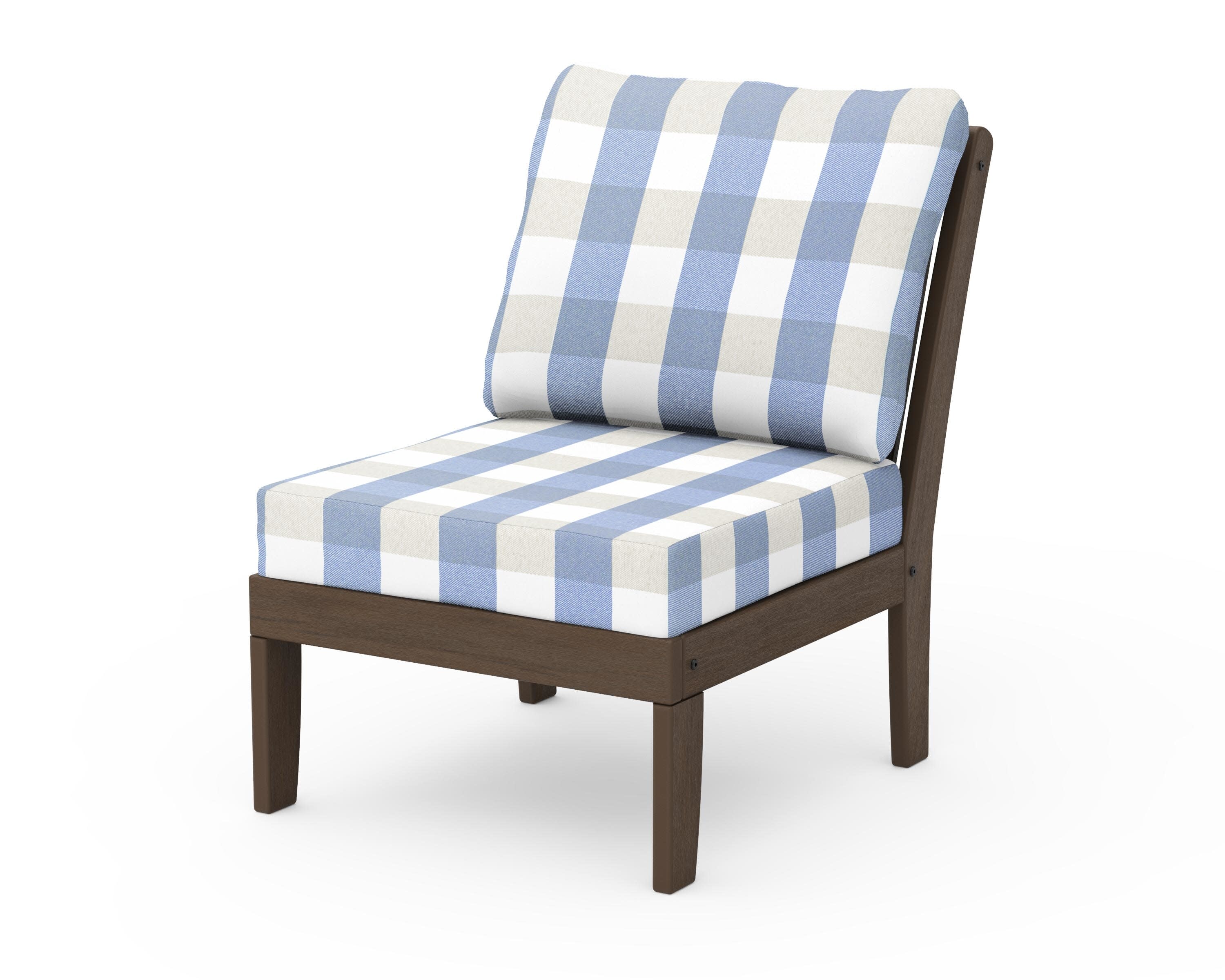 Braxton Modular Armless Chair in Kona / Buffalo Plaid Sky Blue
