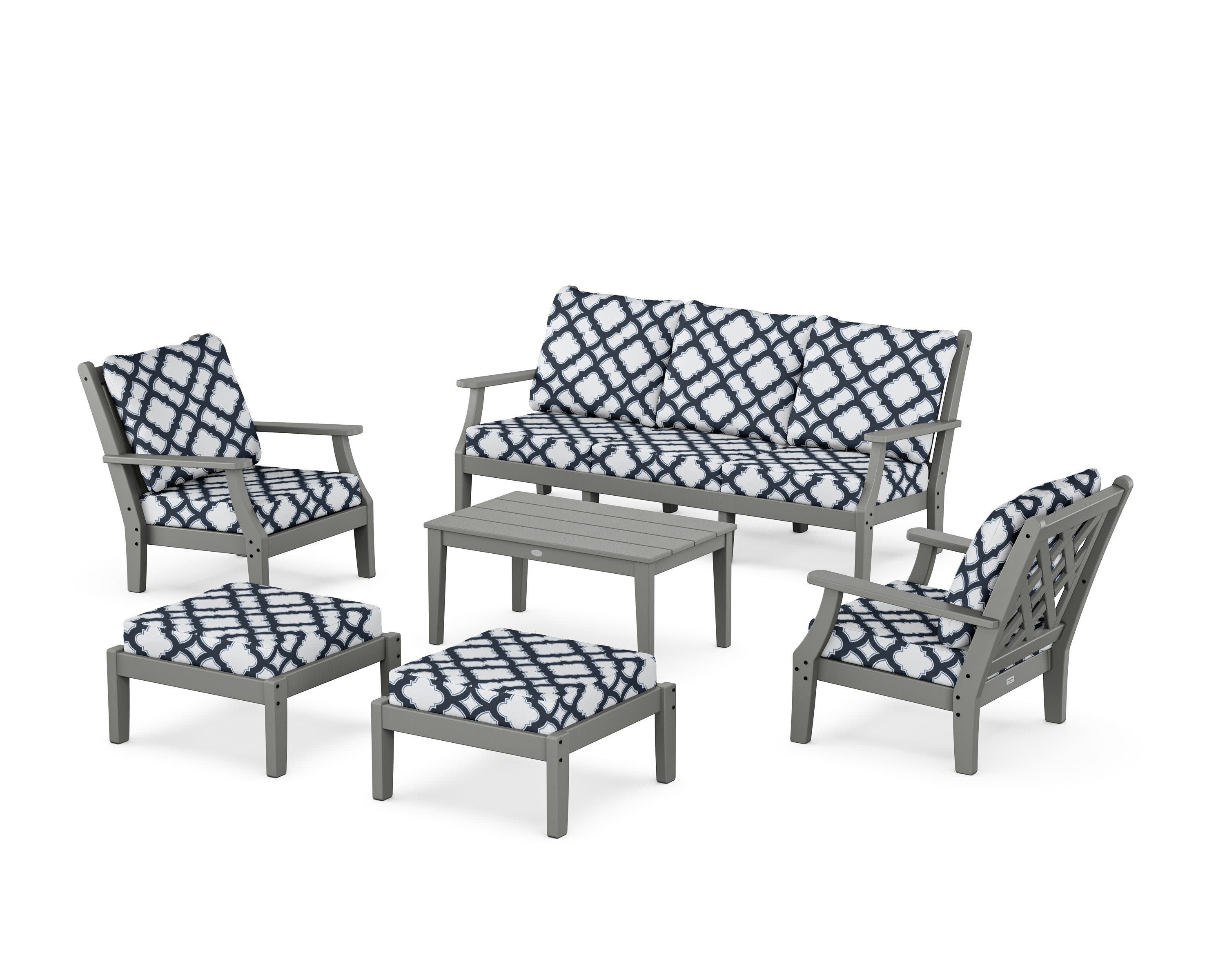 Wovendale 6-Piece Lounge Sofa Set in Slate Grey / Trellis Marine Indigo