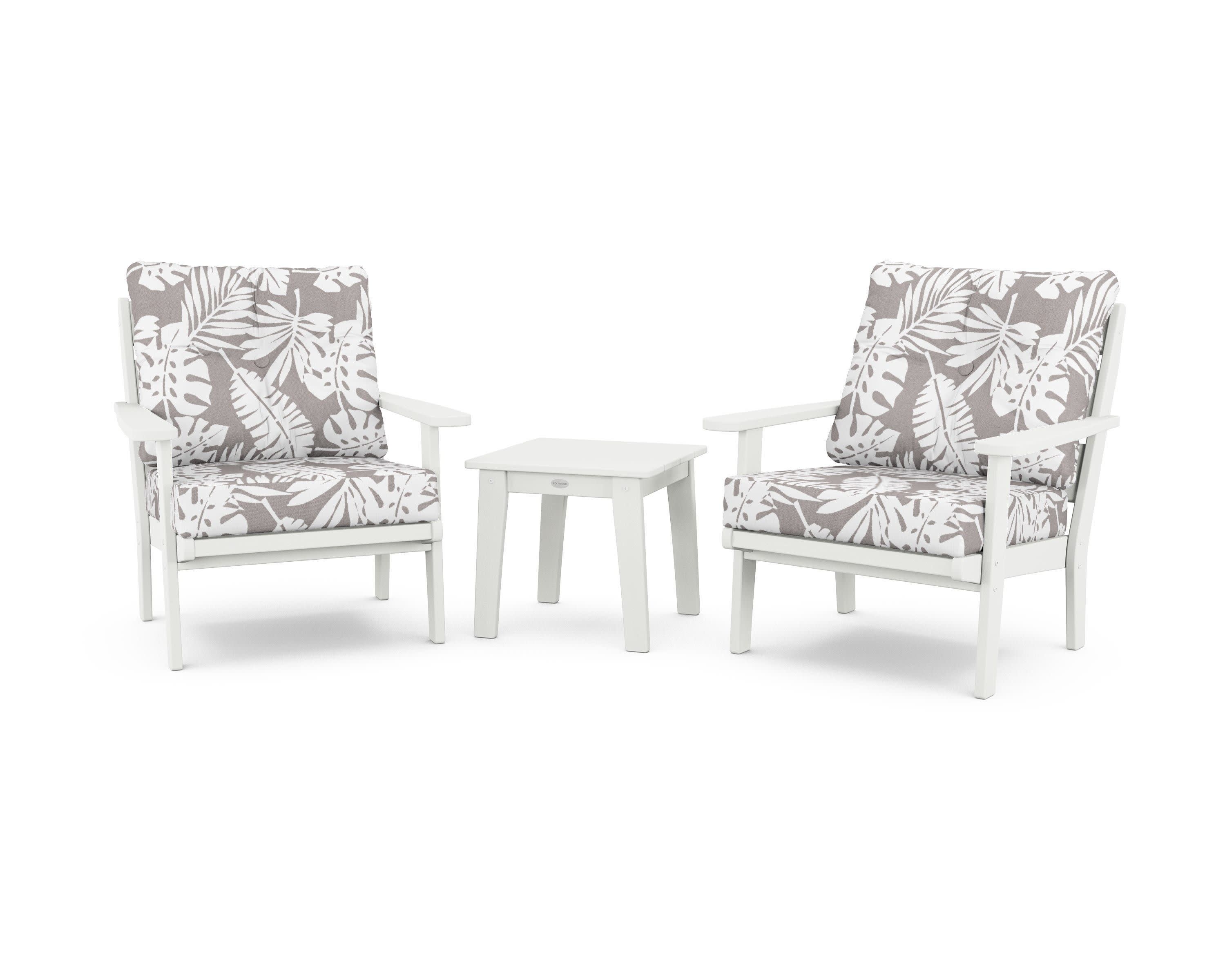 Lakeside 3-Piece Deep Seating Chair Set in Vintage White / Leaf Grey Mist