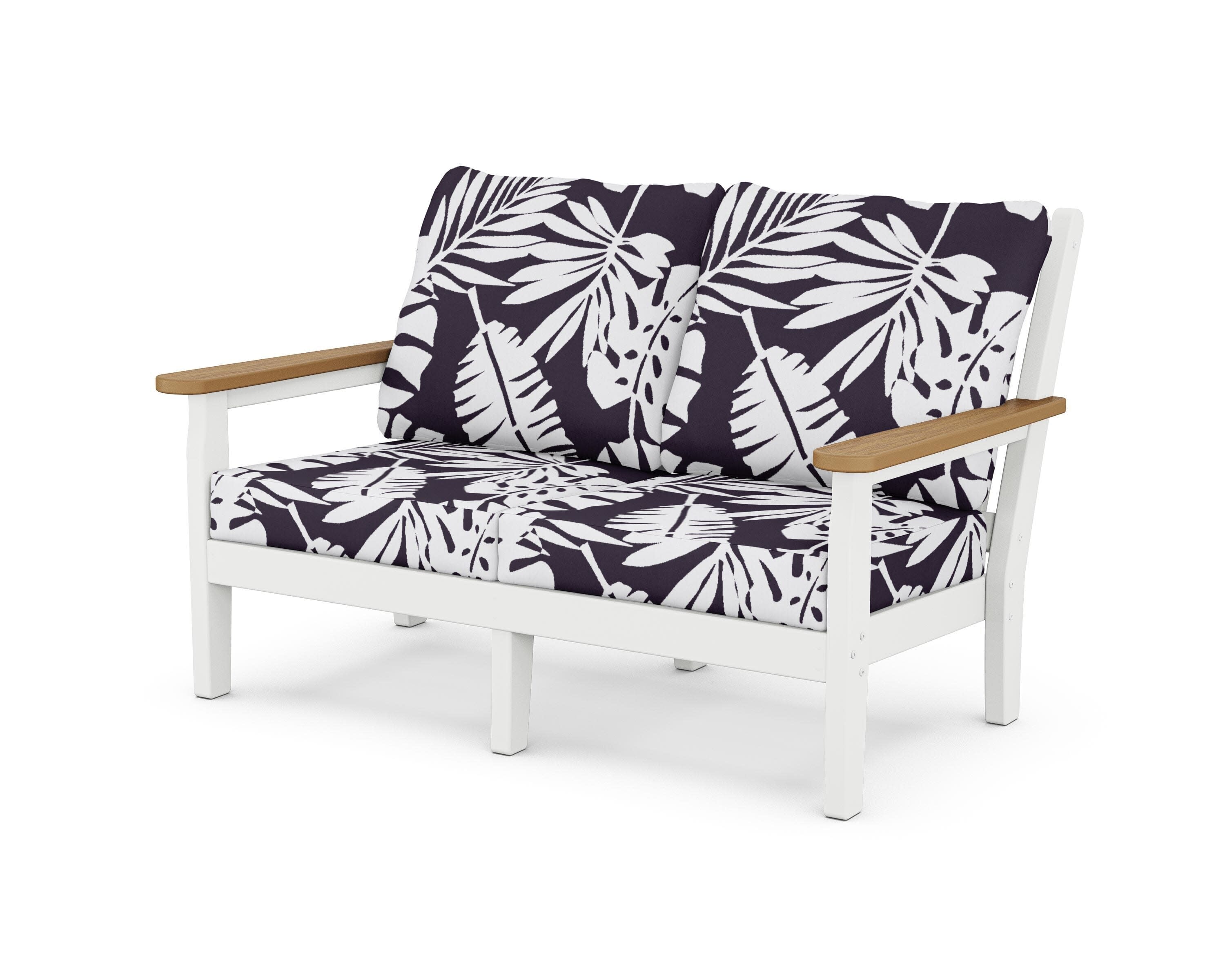 Chippendale Deep Seating Loveseat in White / Natural / Leaf Navy