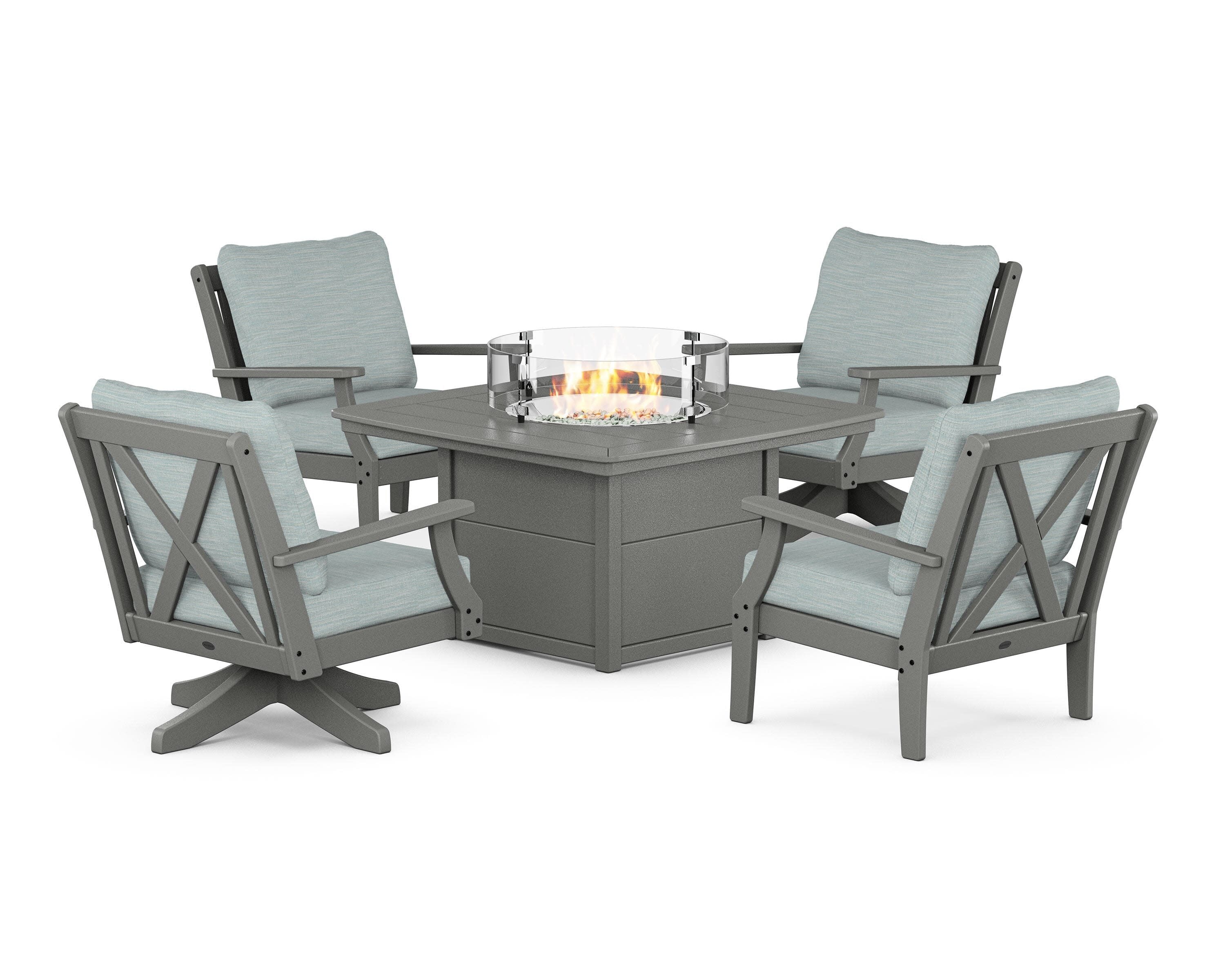 Braxton 5-Piece Deep Seating Set with Fire Table in Slate Grey / Soothe Mist