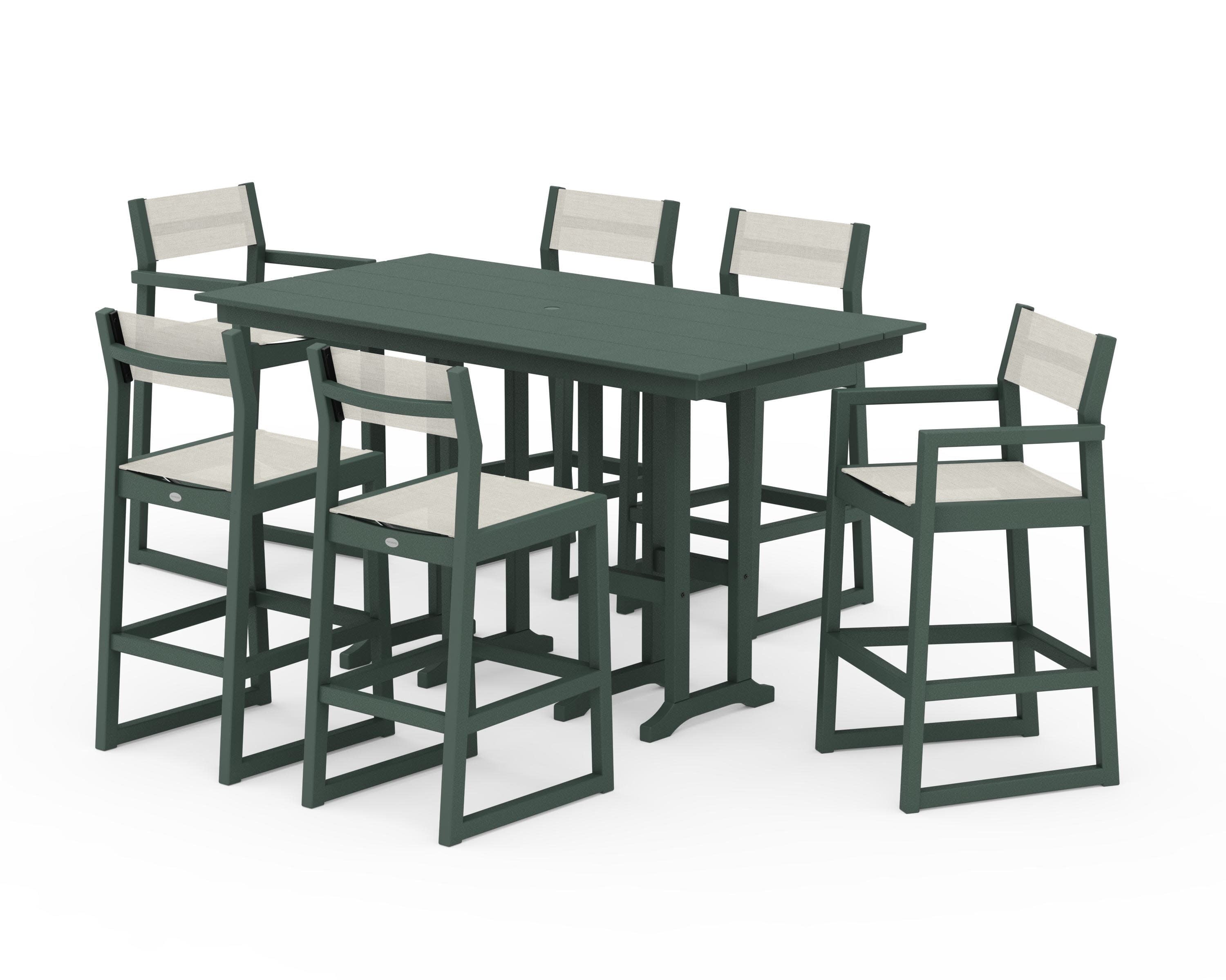 EDGE Sling 7-Piece Farmhouse Bar Set in Green / Parchment Sling