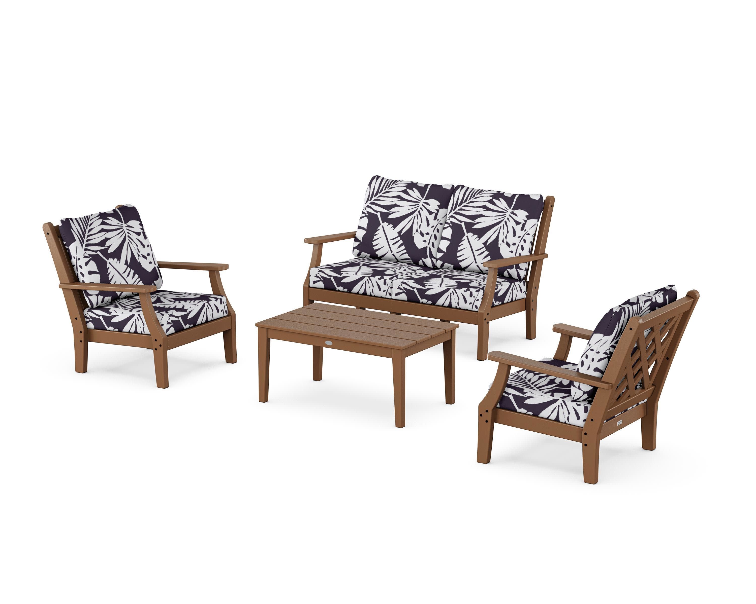 Wovendale 4-Piece Deep Seating Set with Loveseat in Teak / Leaf Navy