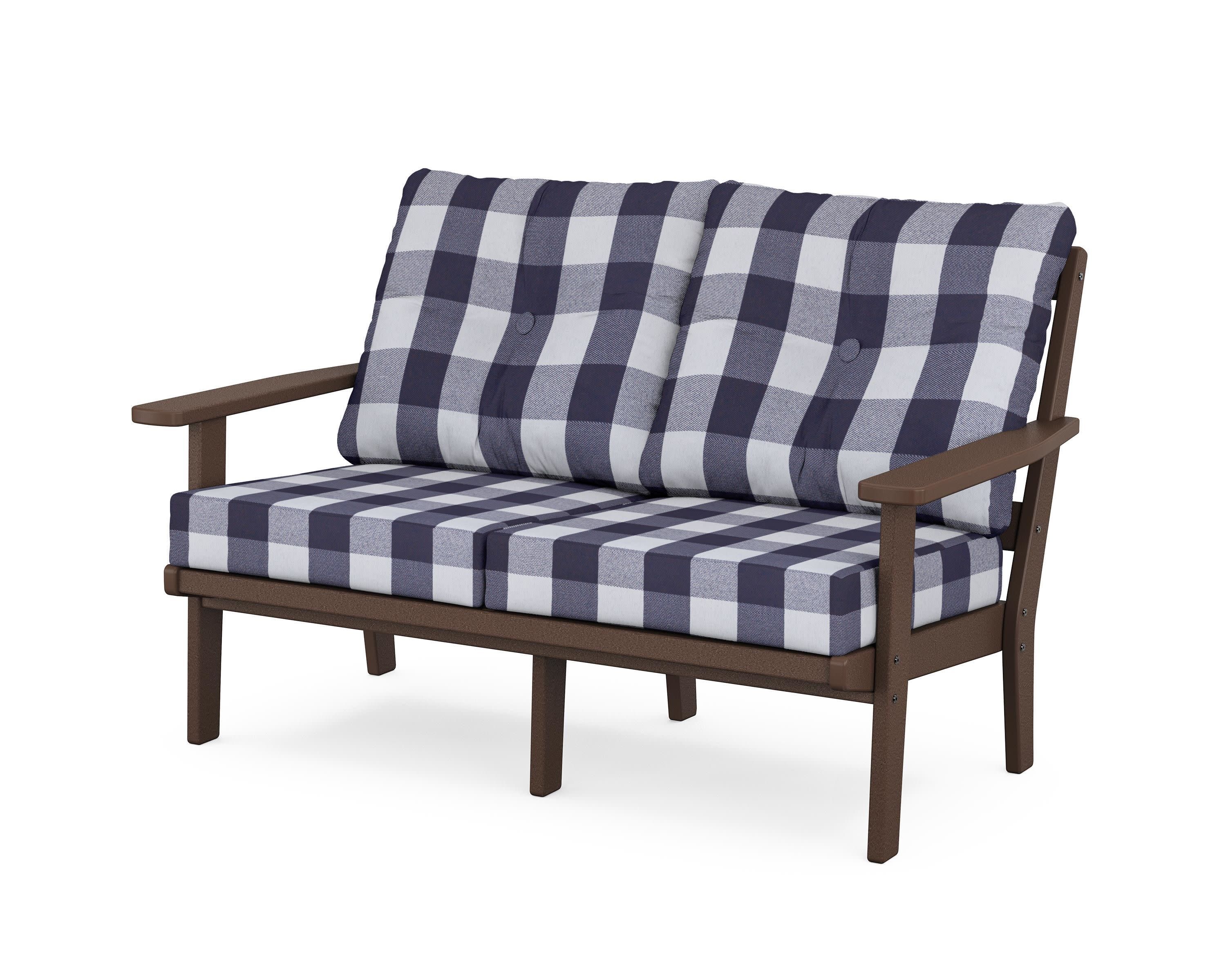 Oxford Deep SeatingLoveseat in Mahogany / Buffalo Plaid Navy