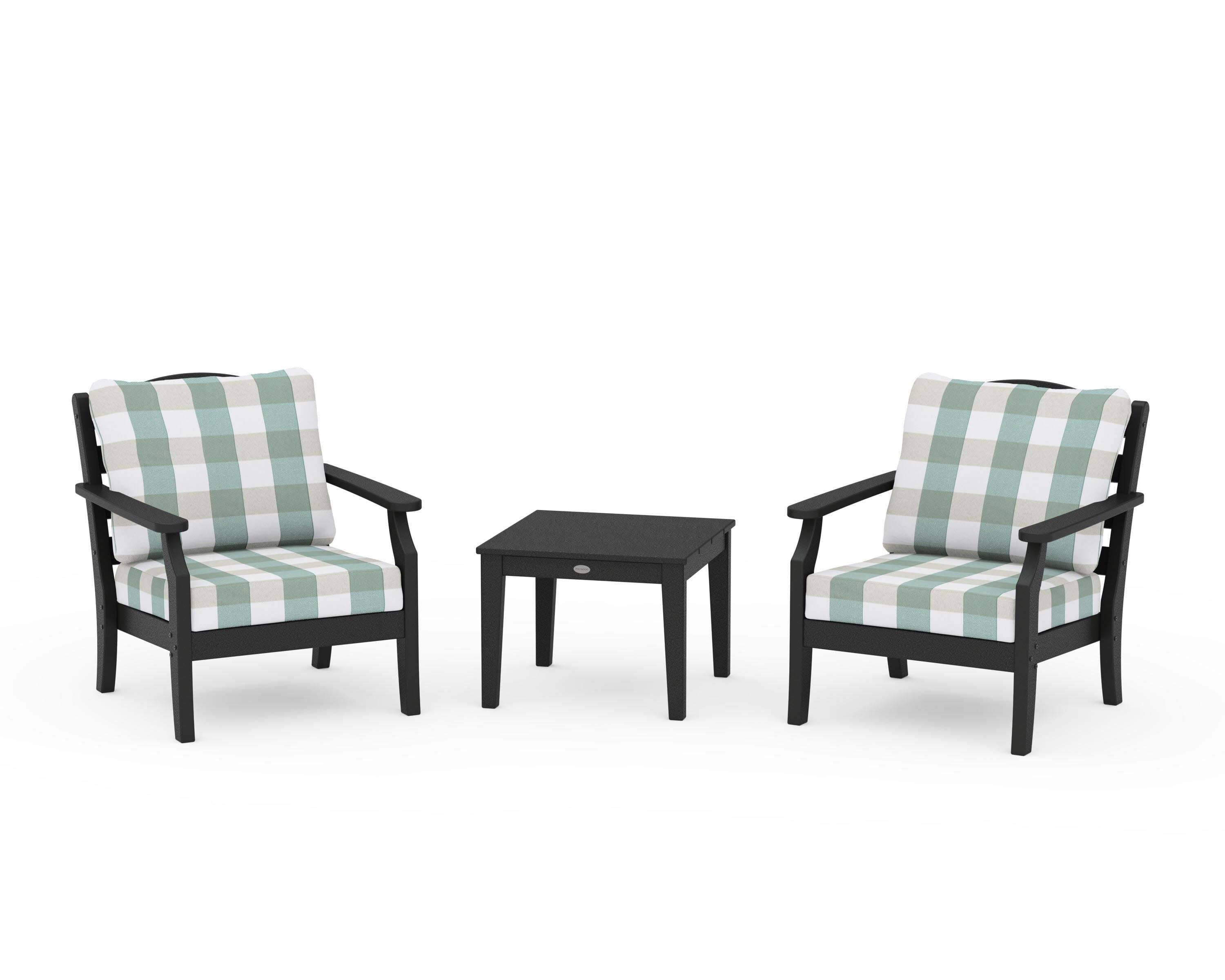 Savannah 3-Piece Deep Seating Set in Black / Buffalo Plaid Glacier Spa