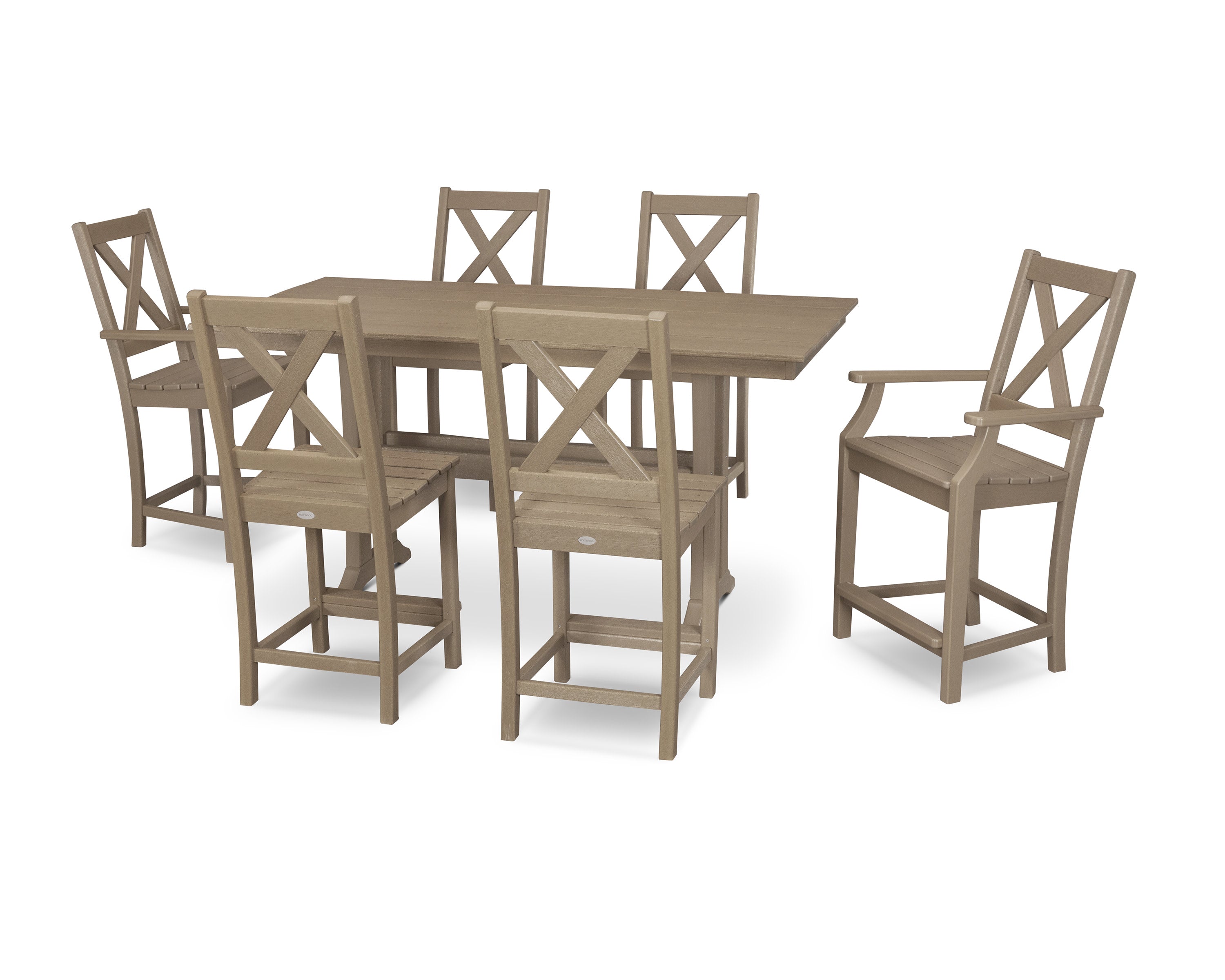 Braxton 7-Piece Farmhouse Trestle Counter Set in Vintage Sahara
