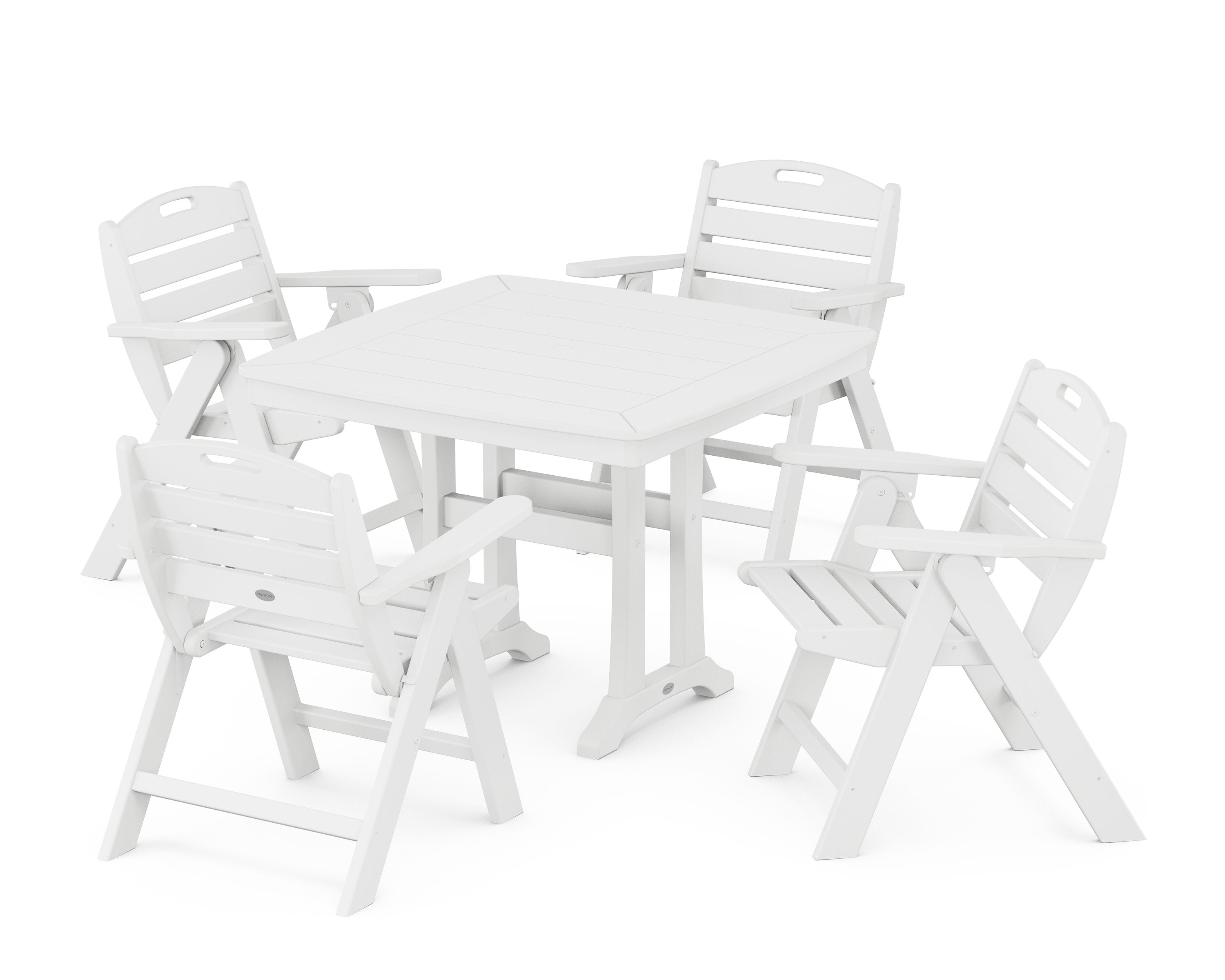 Nautical Folding Lowback Chair 5-Piece Dining Set with Trestle Legs in White