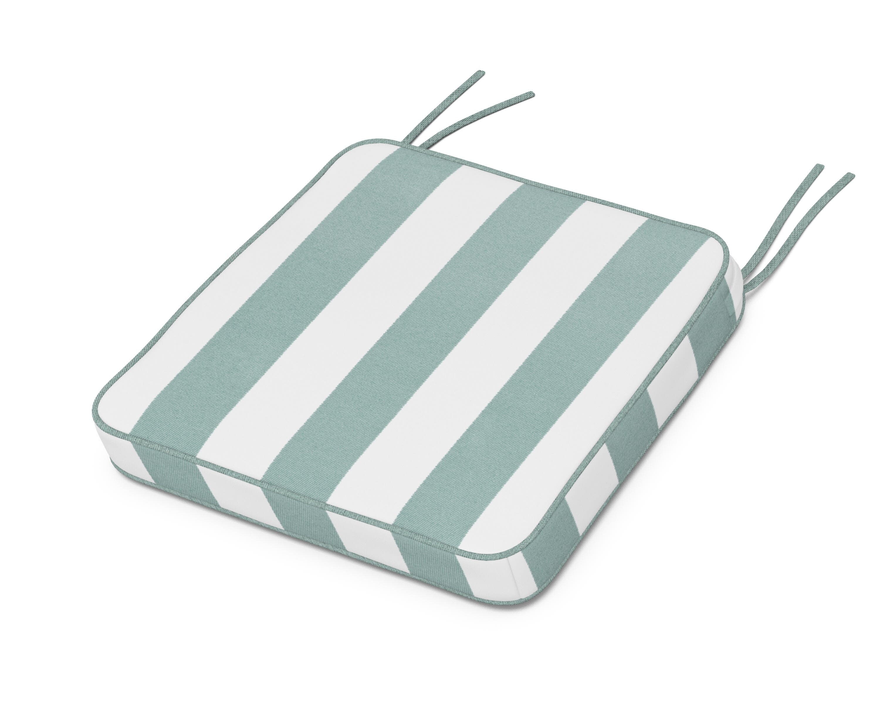 Chinoiserie Side Chair Seat Cushion in Cabana Stripe Glacier Spa