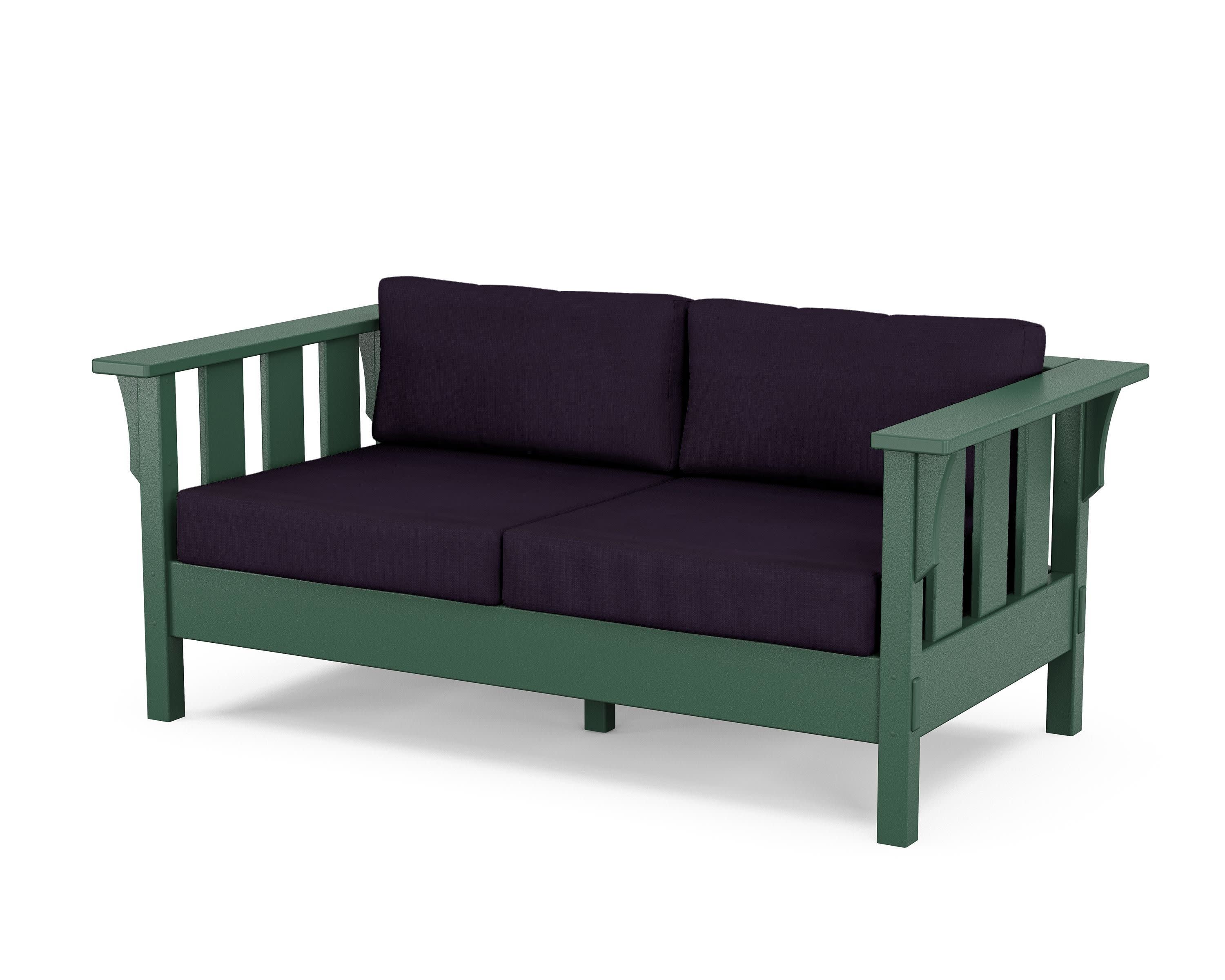 Acadia Deep Seating Loveseat in Green / Navy Linen