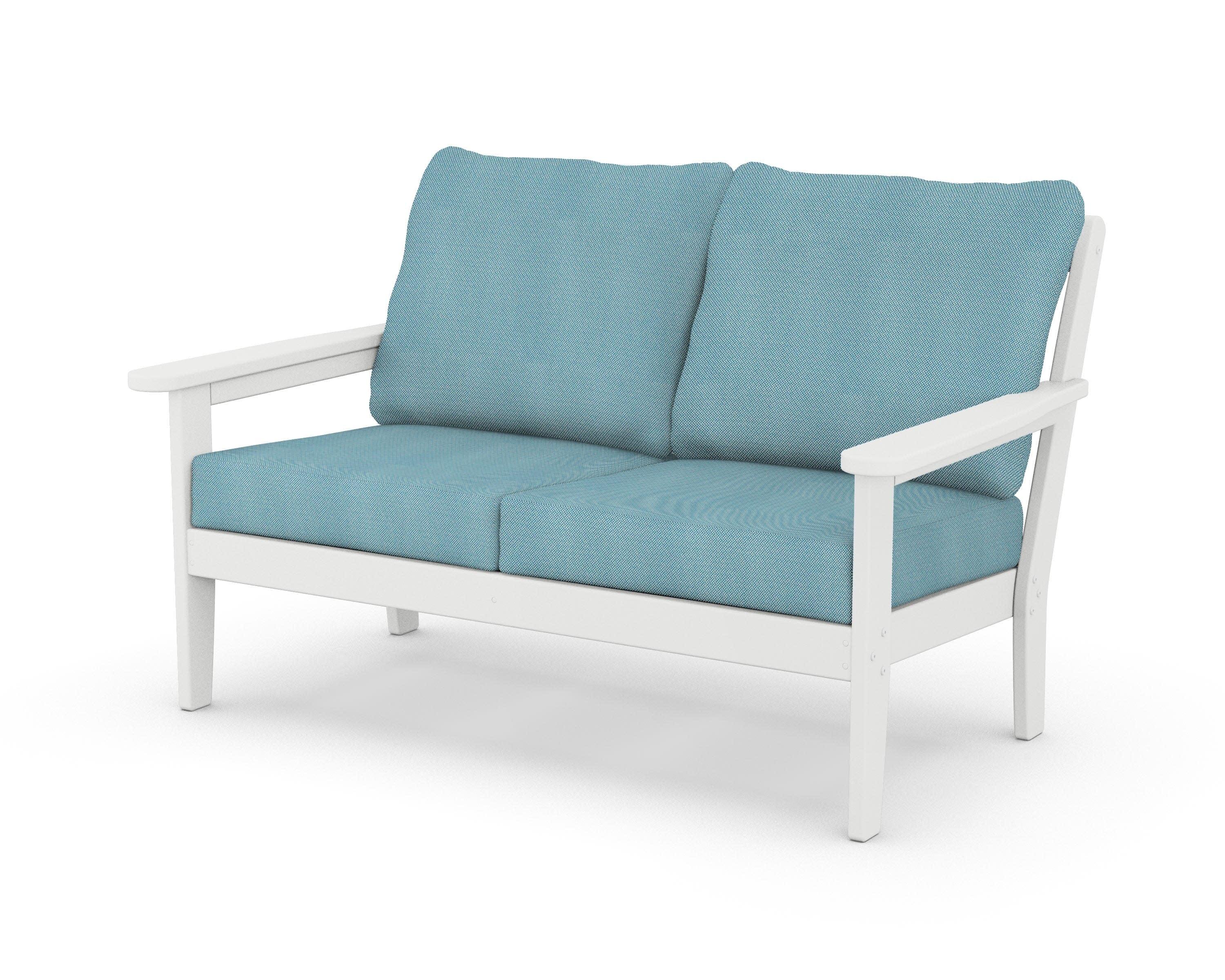 Cottage Deep Seating Loveseat in White / Lattice Sky Blue