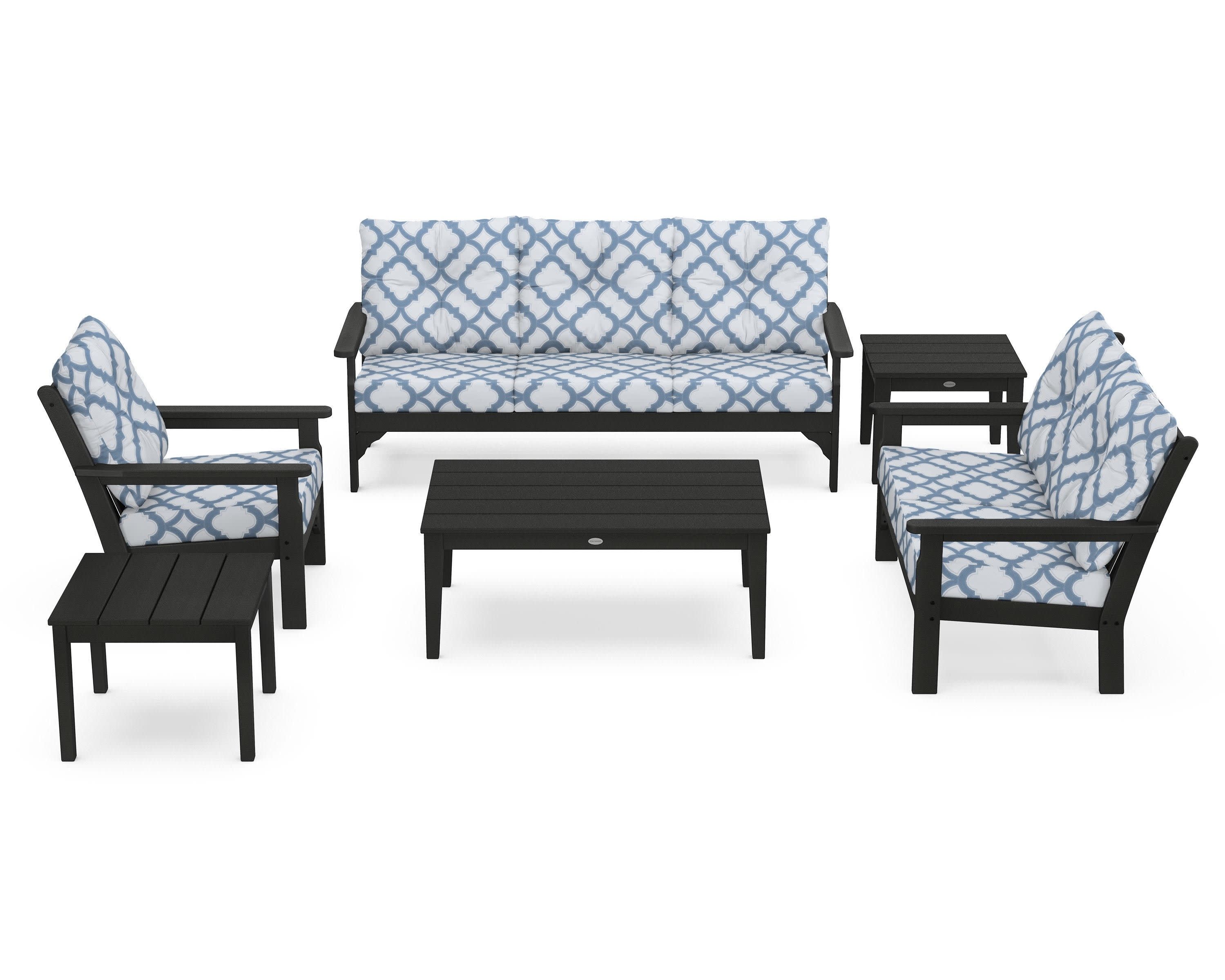 Vineyard 6-Piece Deep Seating Set in Black / Trellis Sky Blue