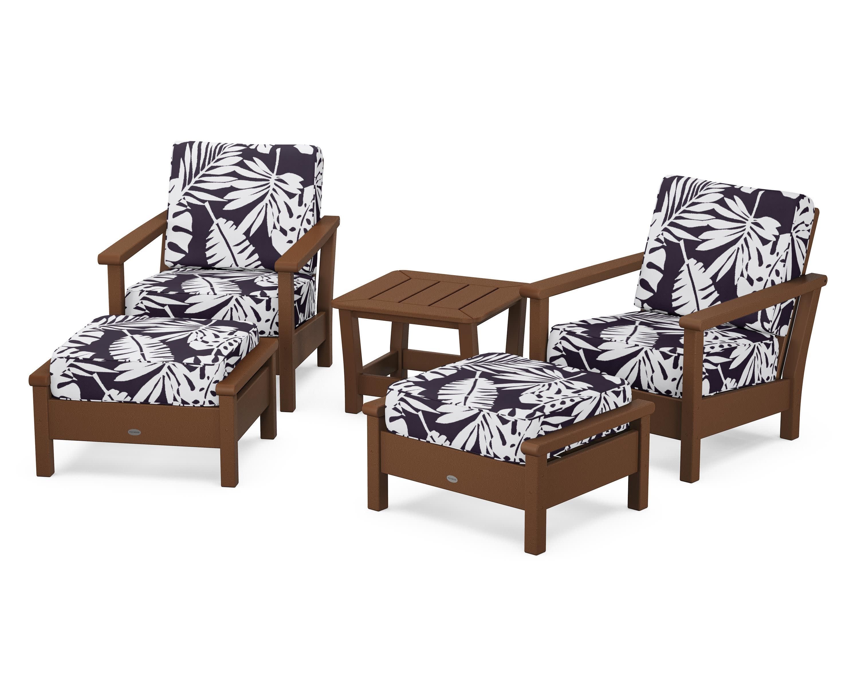Harbour 5-Piece Deep Seating Chair Set in Teak / Leaf Navy