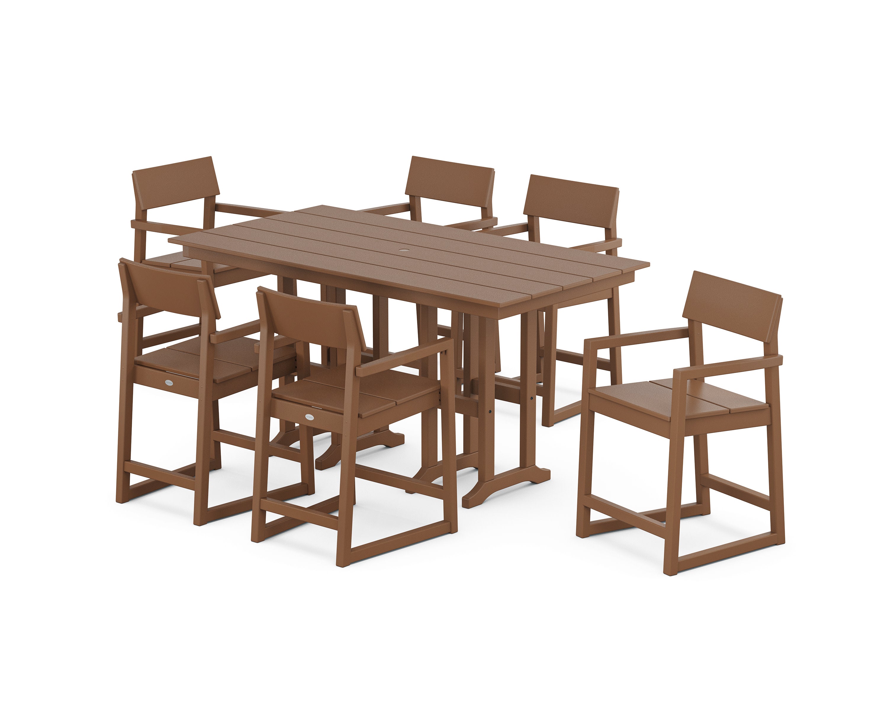 EDGE Arm Chair 7-Piece Farmhouse Counter Set in Teak
