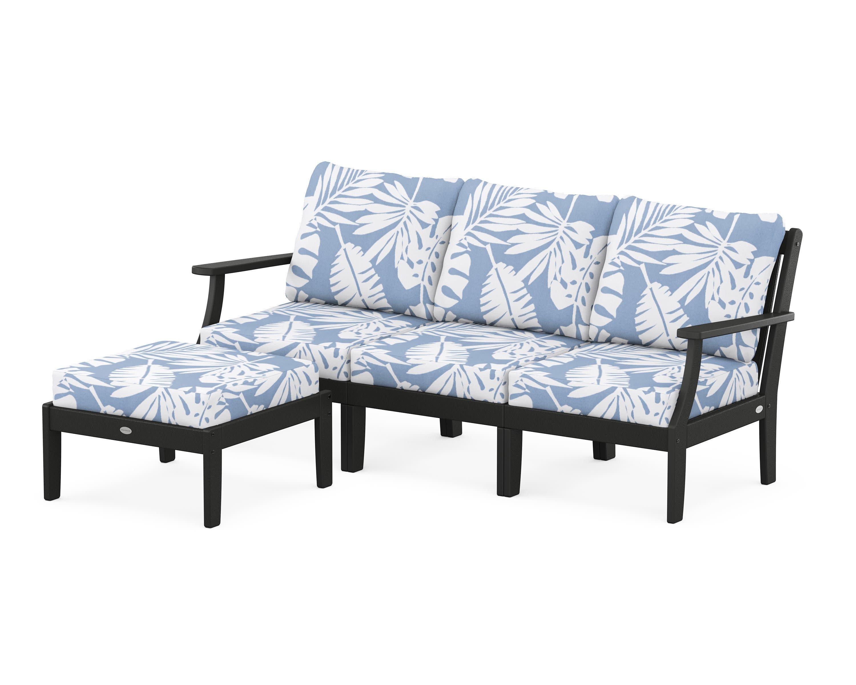 Braxton Modular 4-Piece Deep Seating Set with Ottoman in Black / Leaf Sky Blue
