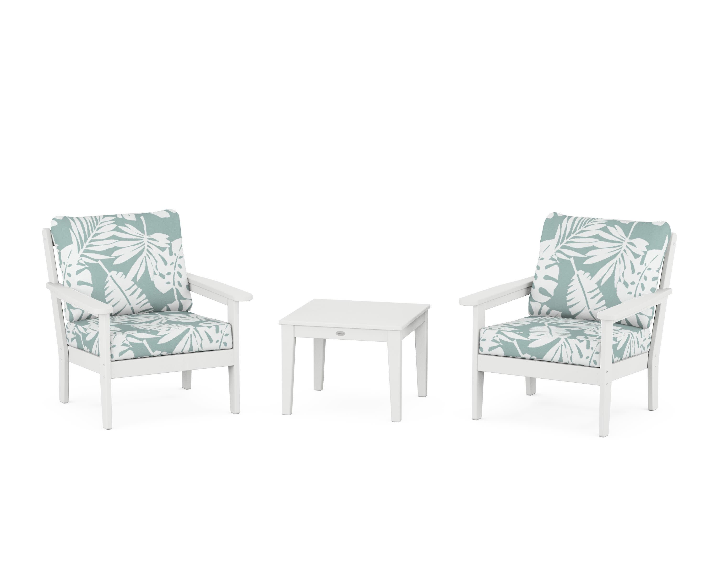 Cottage 3-Piece Deep Seating Set in White / Leaf Glacier Spa