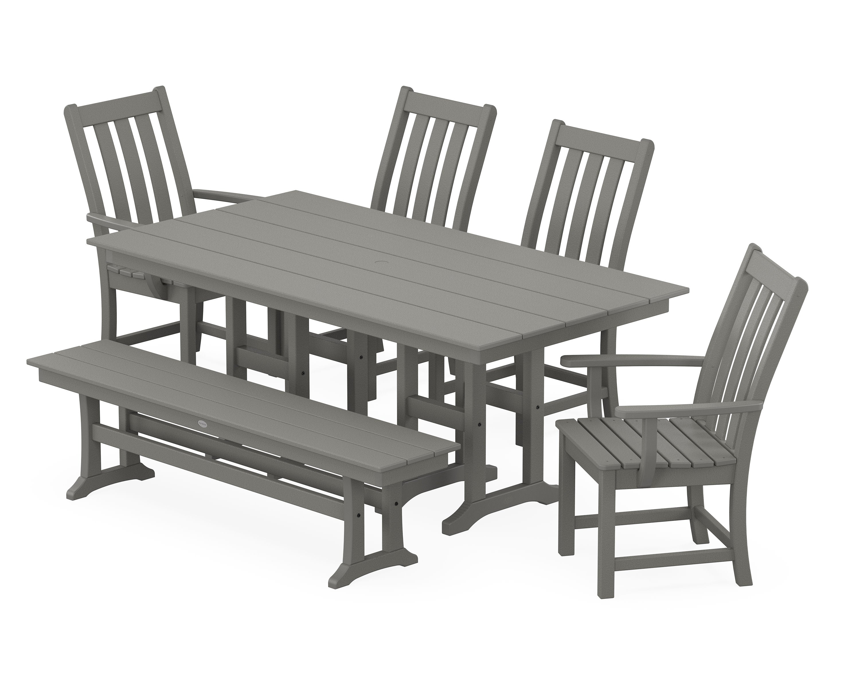Vineyard 6-Piece Farmhouse Dining Set with Bench in Slate Grey
