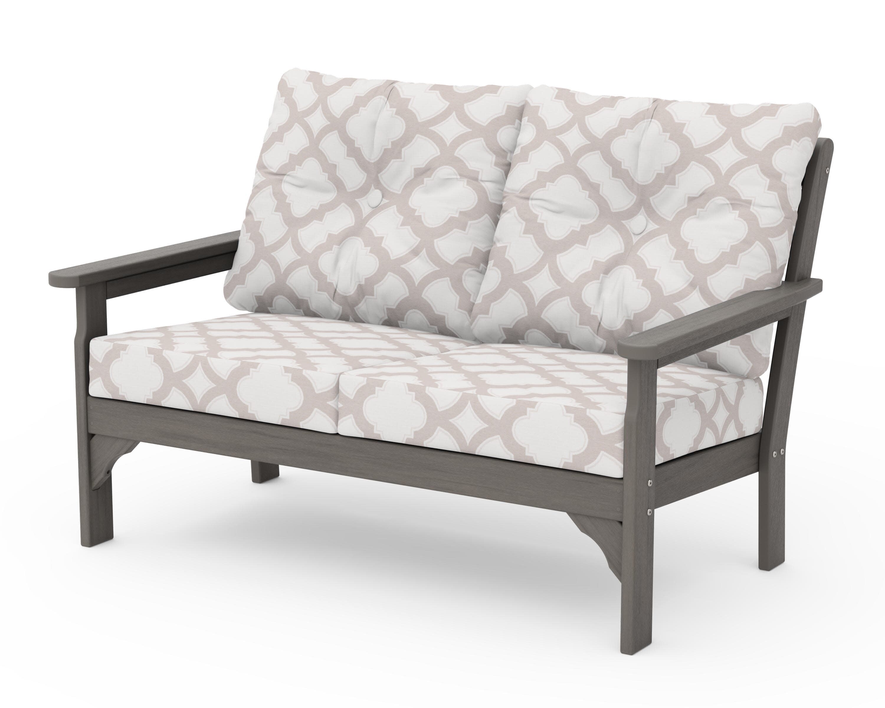 Vineyard Deep Seating Loveseat in Driftwood / Trellis Dune Burlap