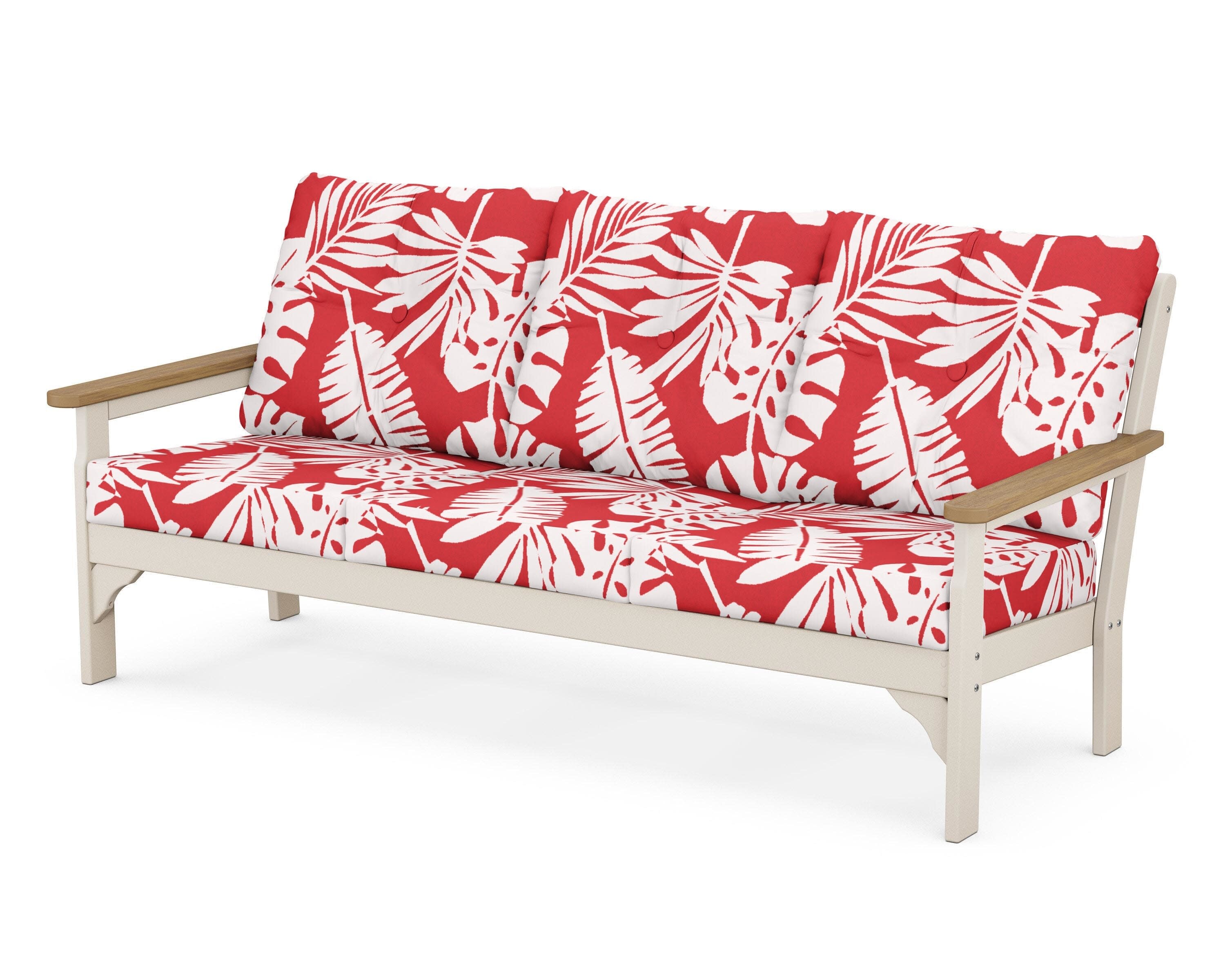 Vineyard Deep Seating Sofa in Sand / Natural / Leaf Crimson