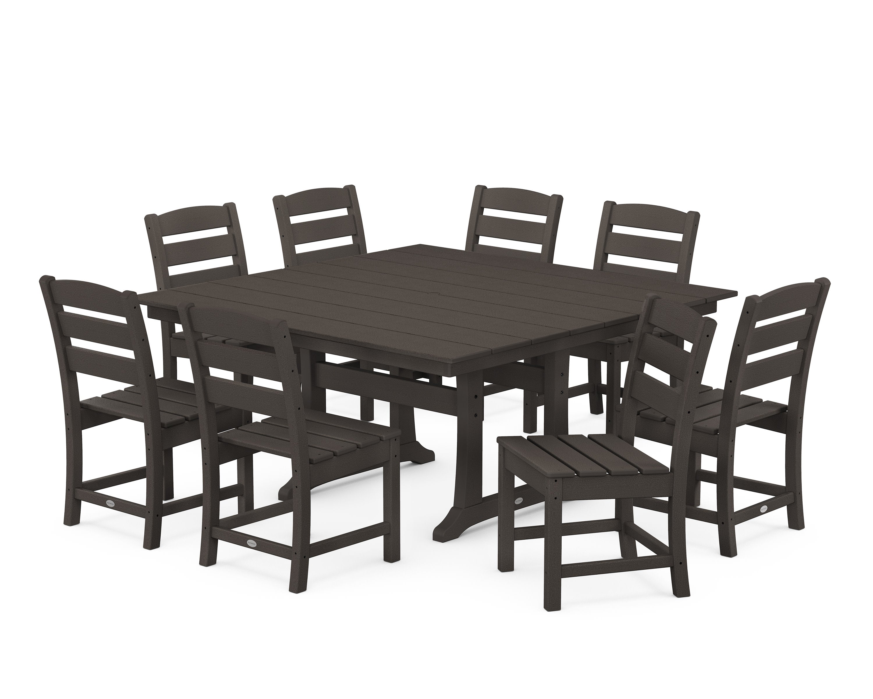 Lakeside 9-Piece Farmhouse Trestle Dining Set in Vintage Coffee