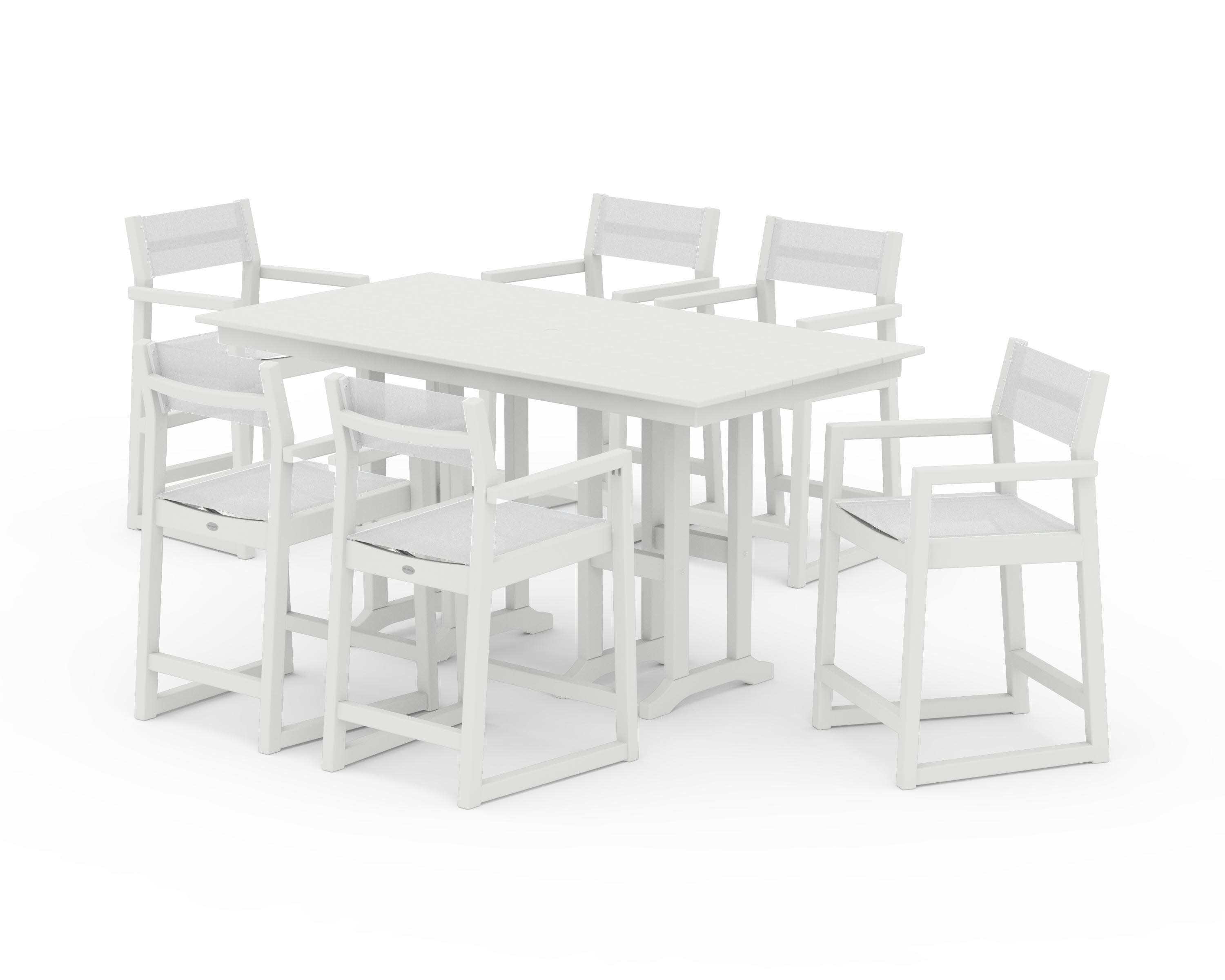 EDGE Sling Arm Chair 7-Piece Farmhouse Counter Set in Vintage White / White Sling