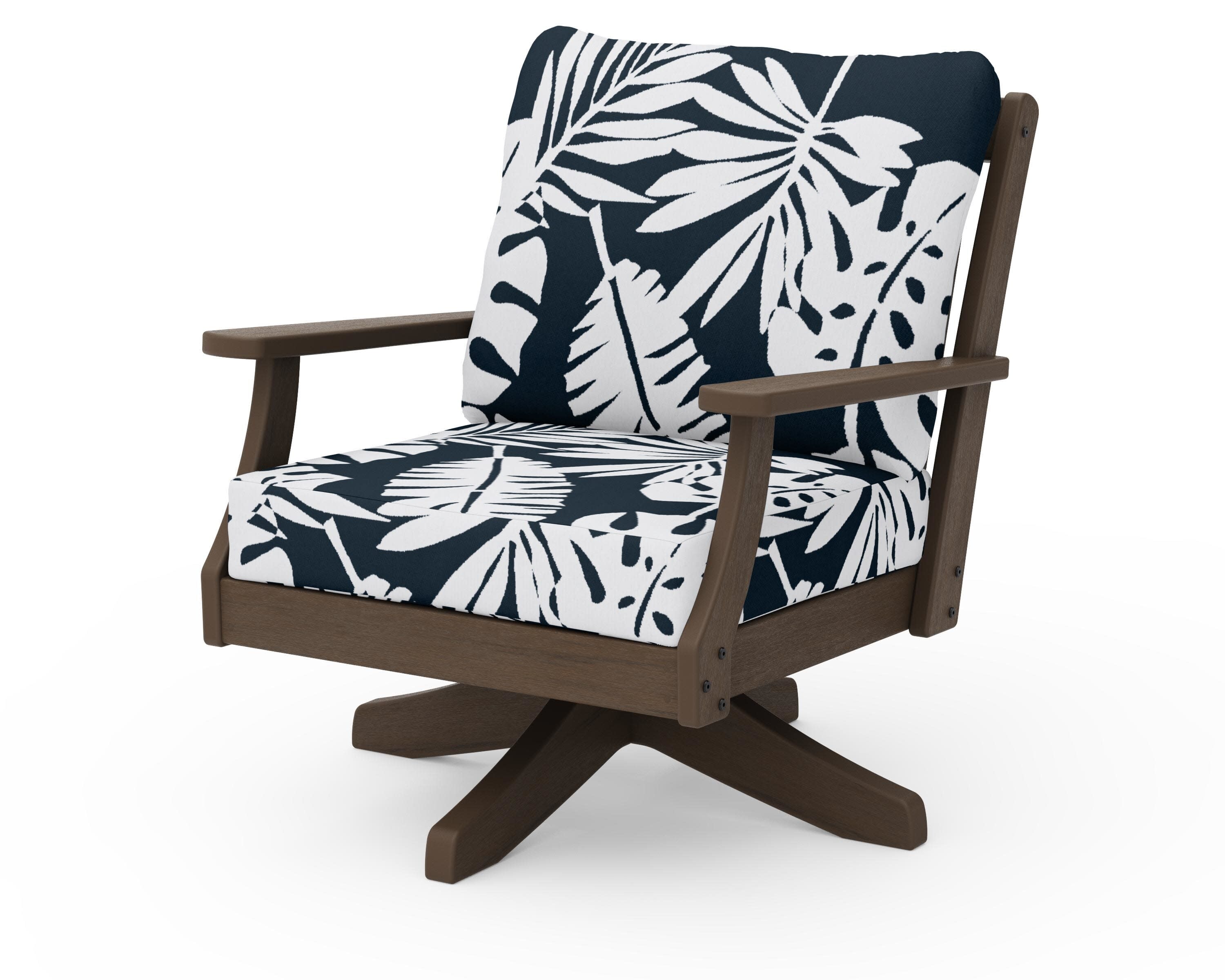 Braxton Deep Seating Swivel Chair in Kona / Leaf Marine Indigo