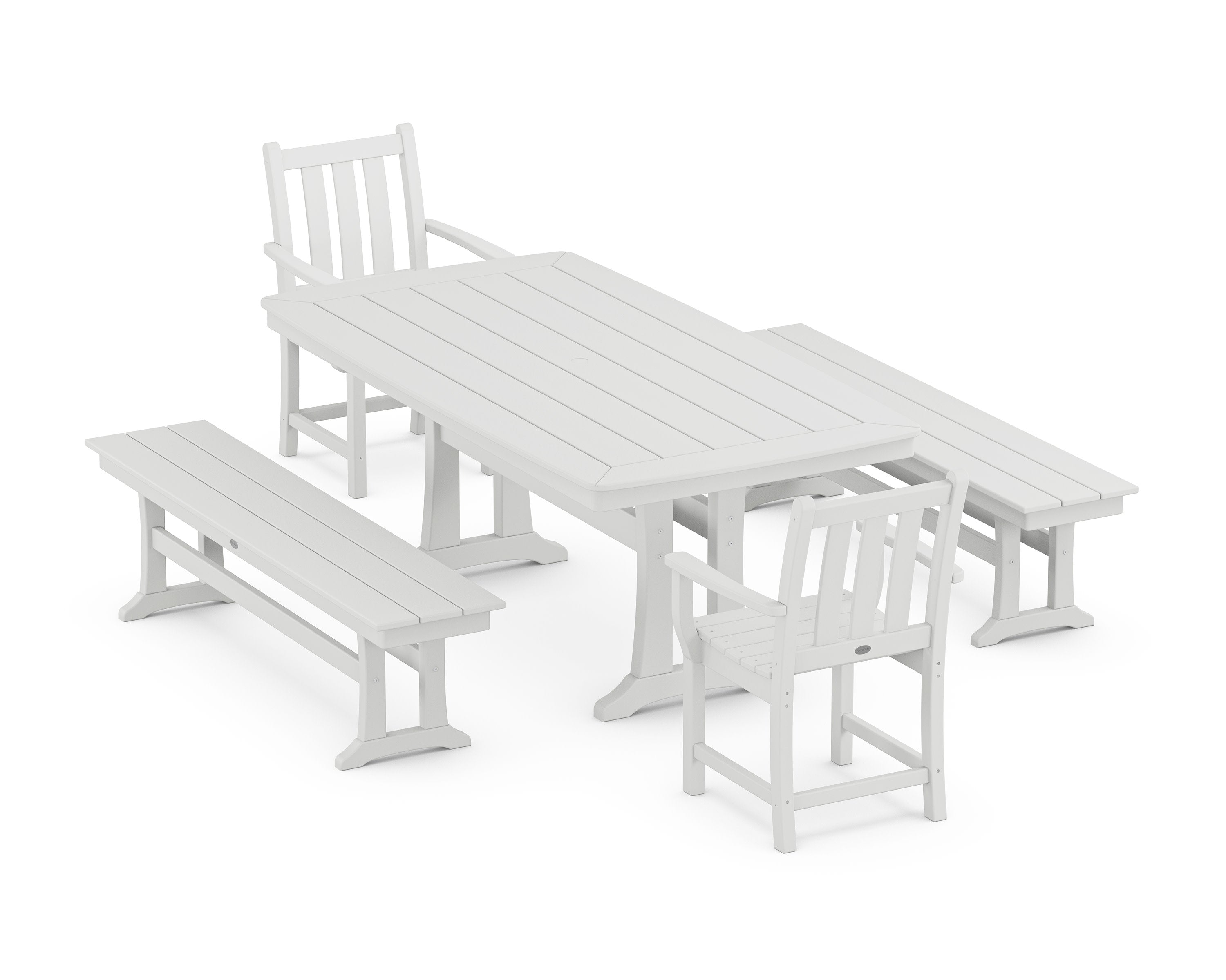 Traditional Garden 5-Piece Dining Set with Trestle Legs in White