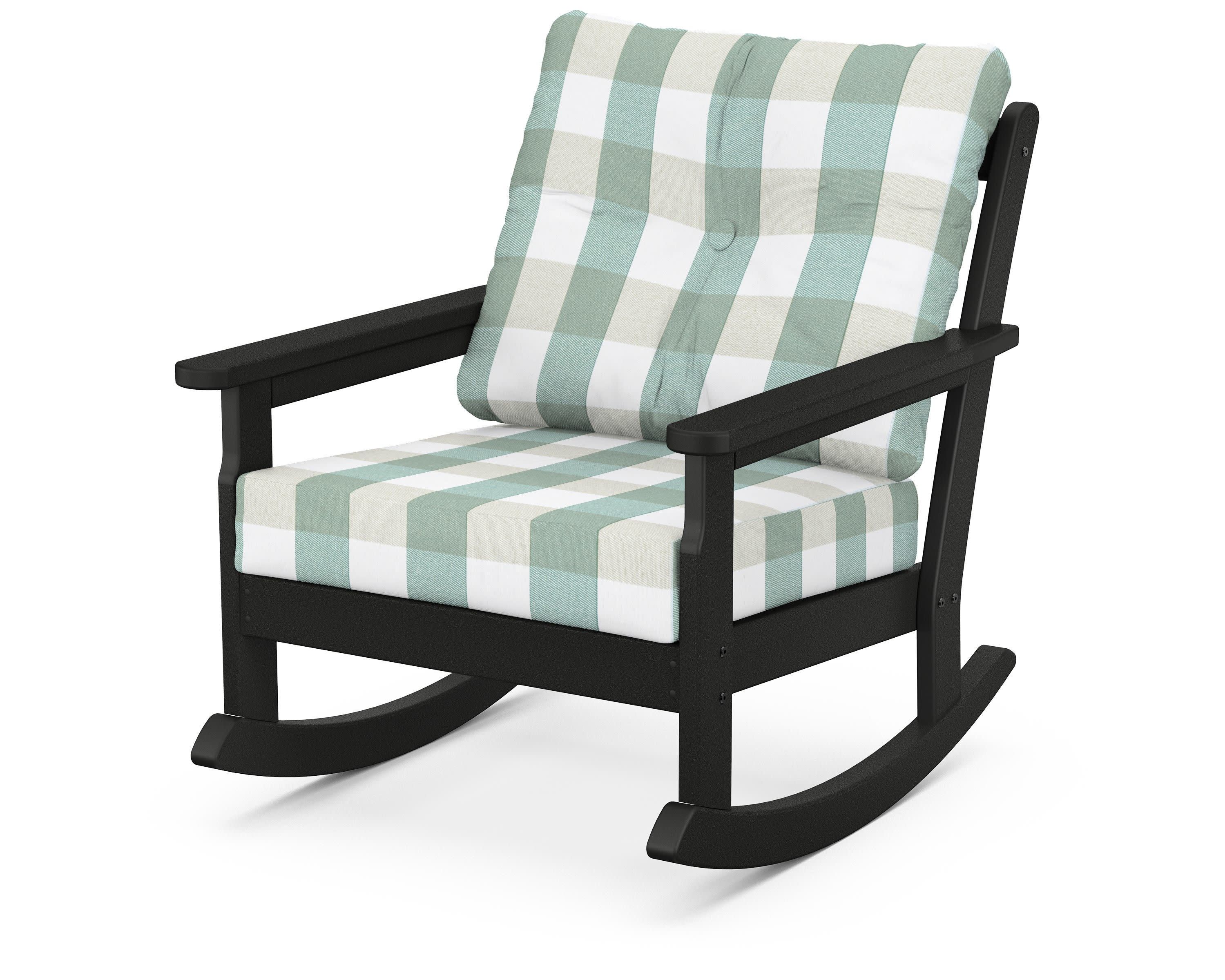 Vineyard Deep Seating Rocking Chair in Black / Buffalo Plaid Glacier Spa
