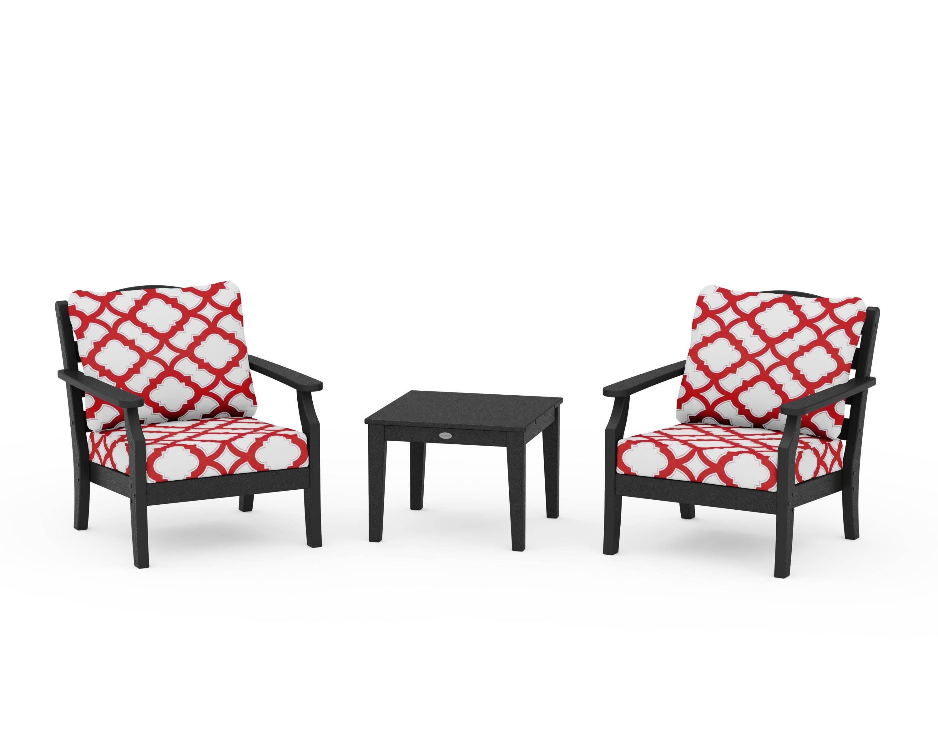Savannah 3-Piece Deep Seating Set in Black / Trellis Crimson