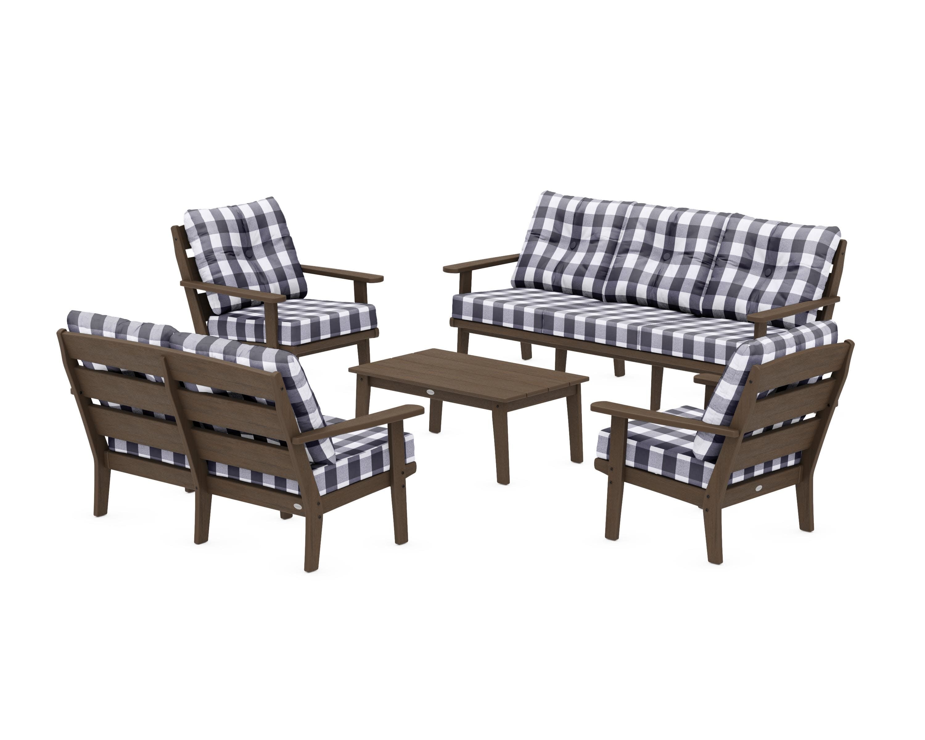 Lakeside 5-Piece Lounge Sofa Set in Kona / Buffalo Plaid Navy