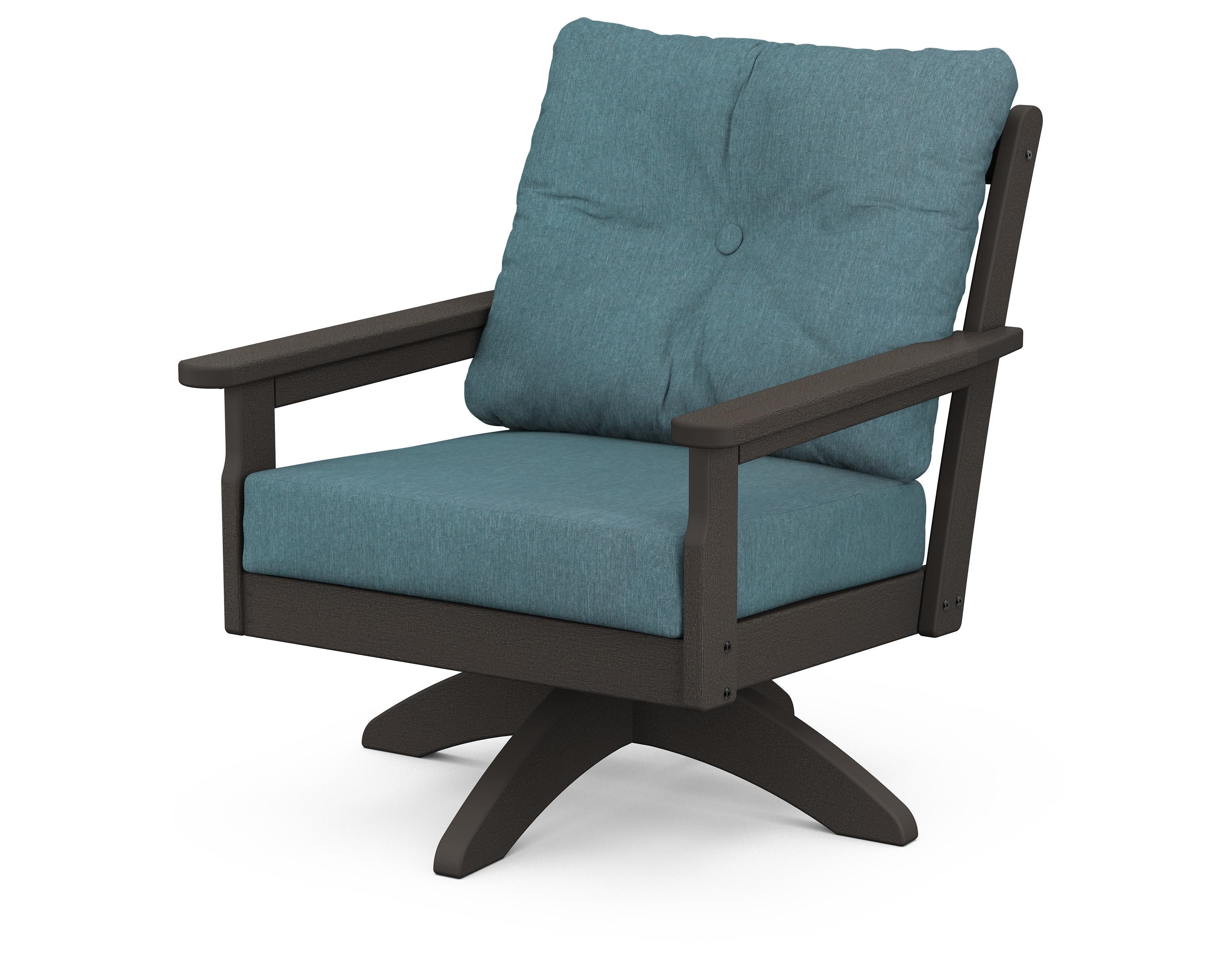 Vineyard Deep Seating Swivel Chair in Vintage Coffee / Ocean Teal