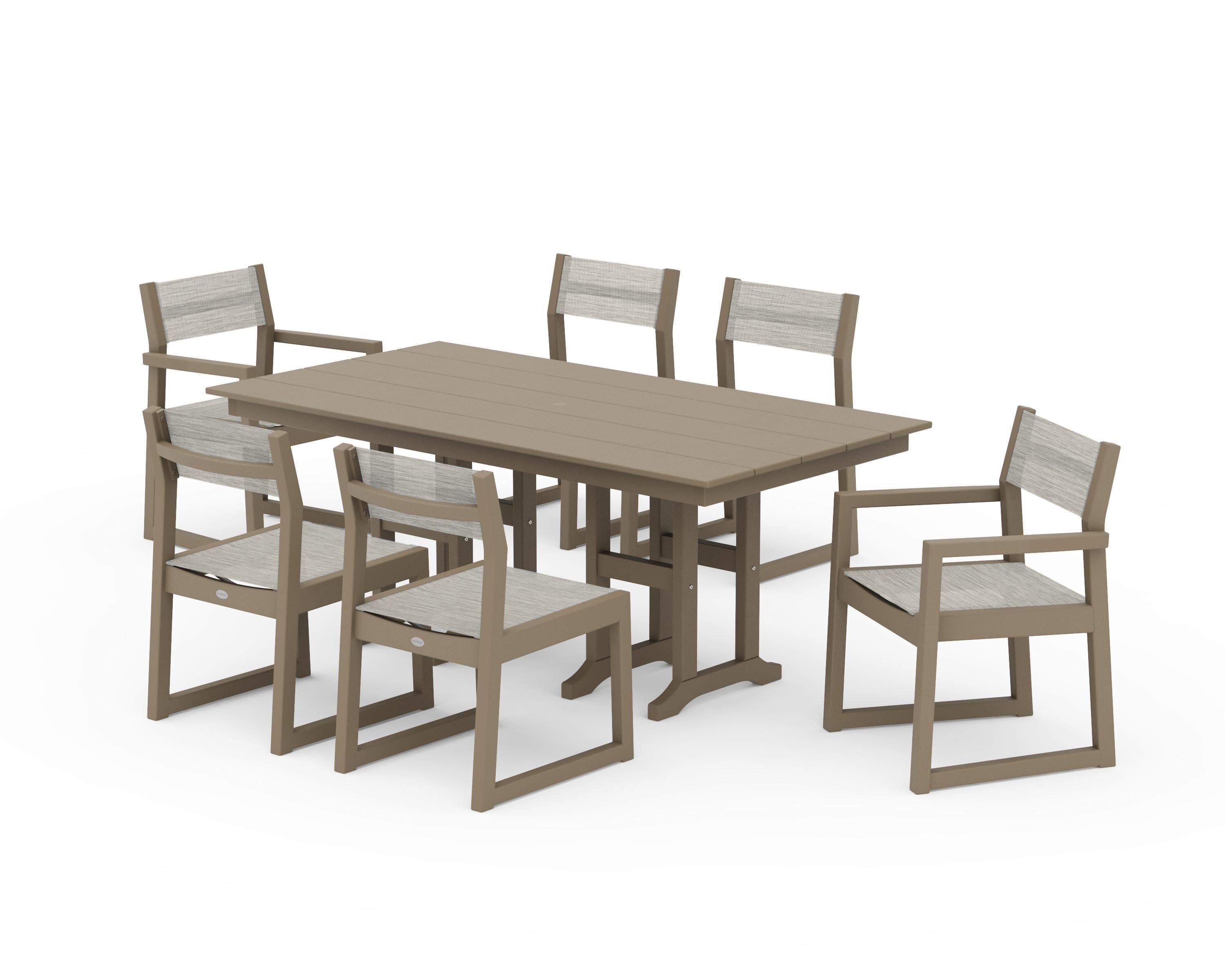 EDGE Sling 7-Piece Farmhouse Dining Set in Vintage Sahara / Birch Sling