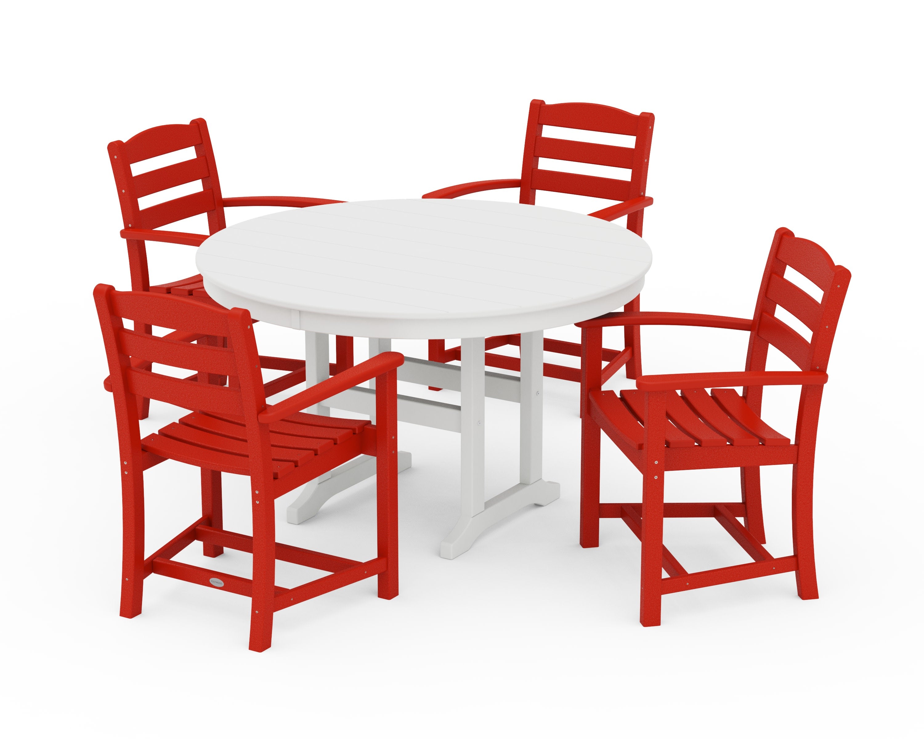 La Casa Caf 5-Piece Round Farmhouse Dining Set in Sunset Red / White