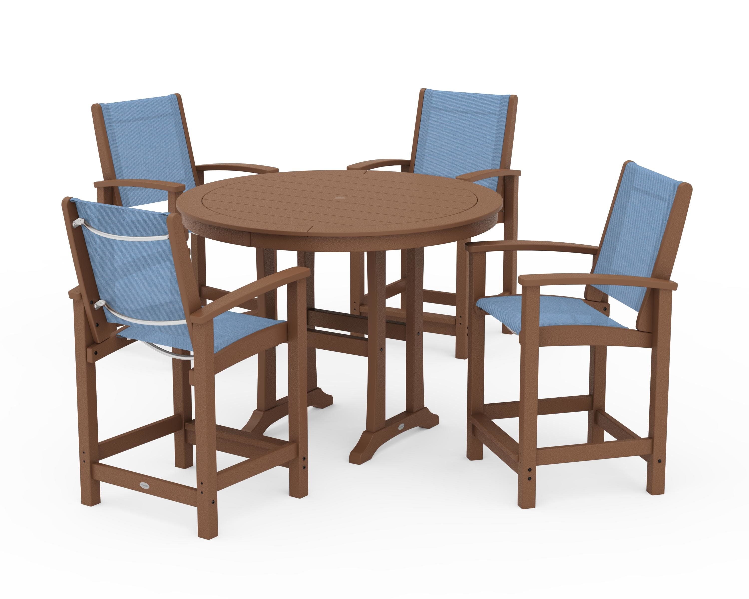 Coastal 5-Piece Counter Set in Teak / Poolside Sling