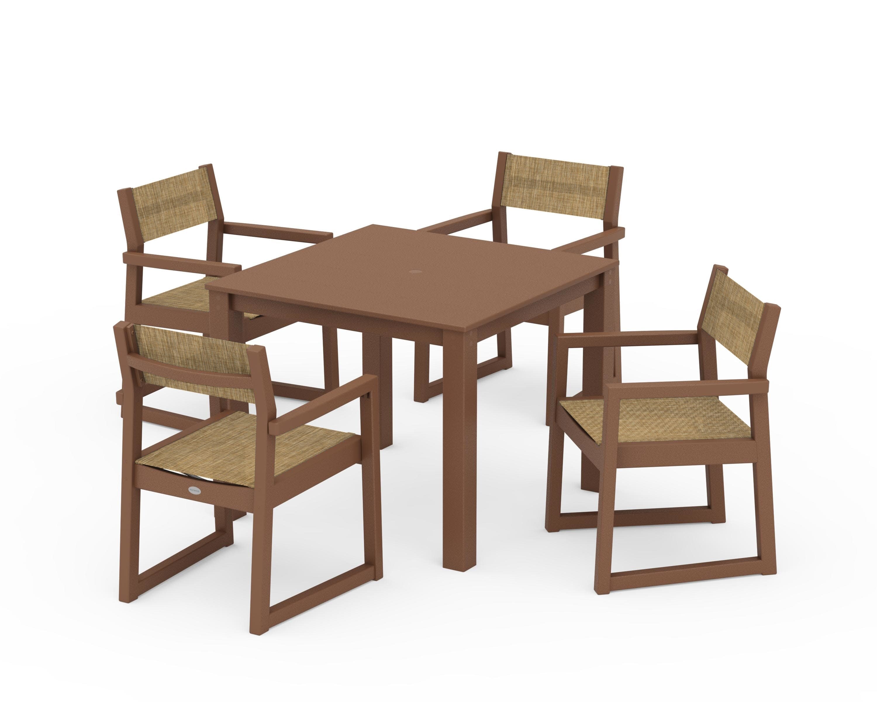 EDGE Sling Arm Chair 5-Piece Parsons Dining Set in Teak / Burlap Sling