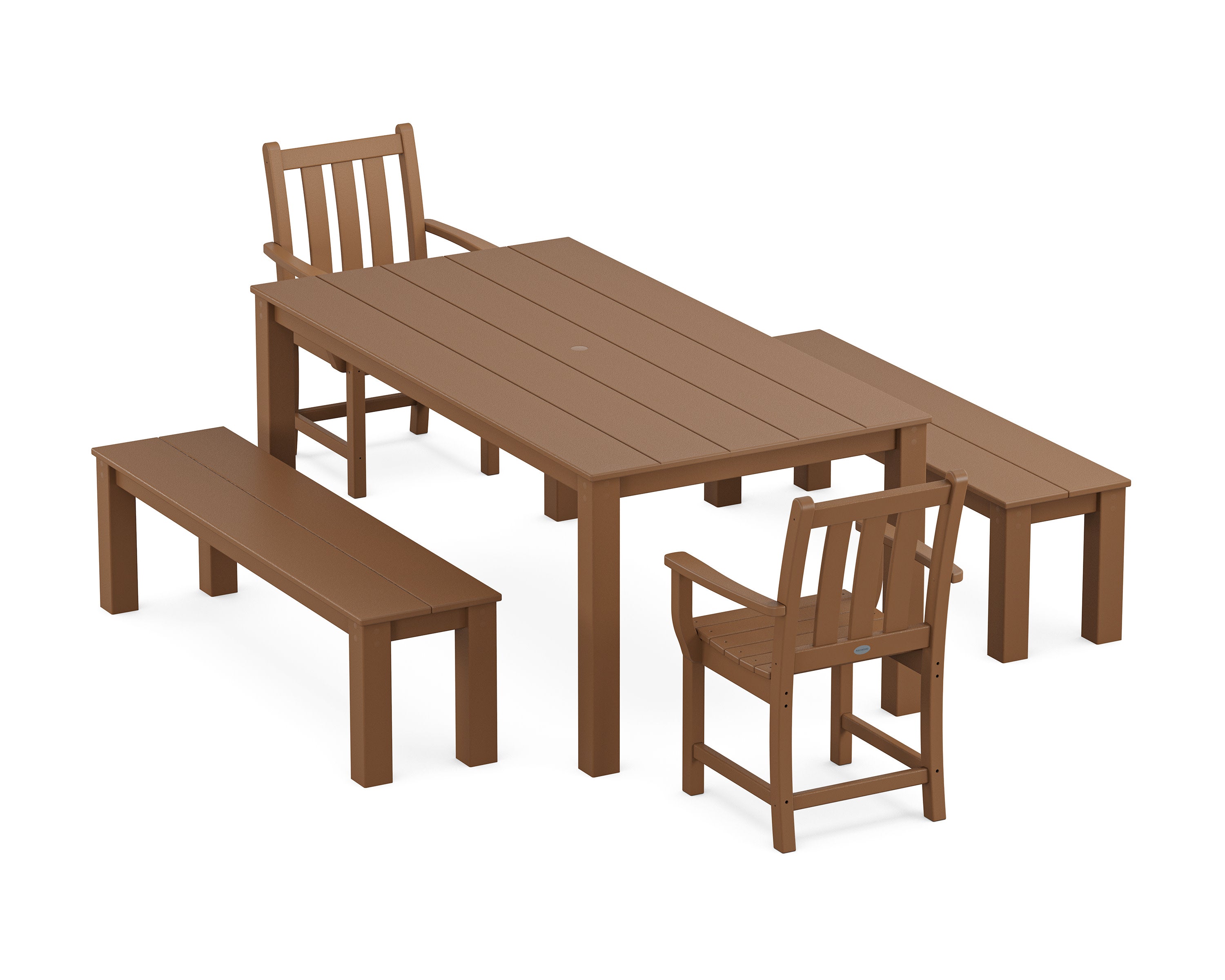 Traditional Garden 5-Piece Parsons Dining Set with Benches in Teak