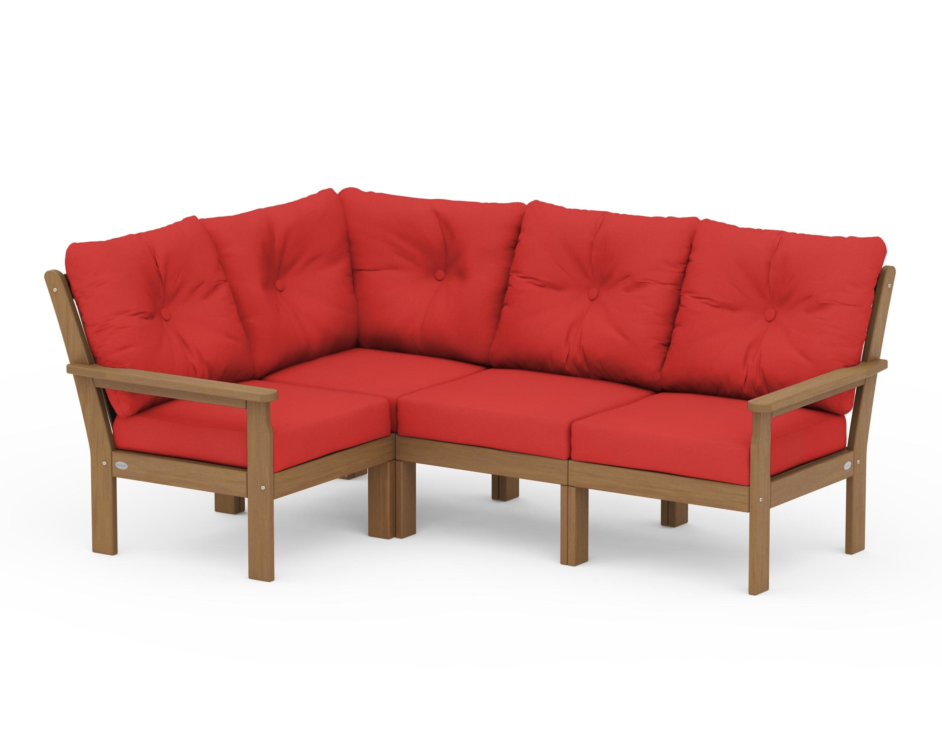 Vineyard 4-Piece Sectional in Natural / Crimson Linen