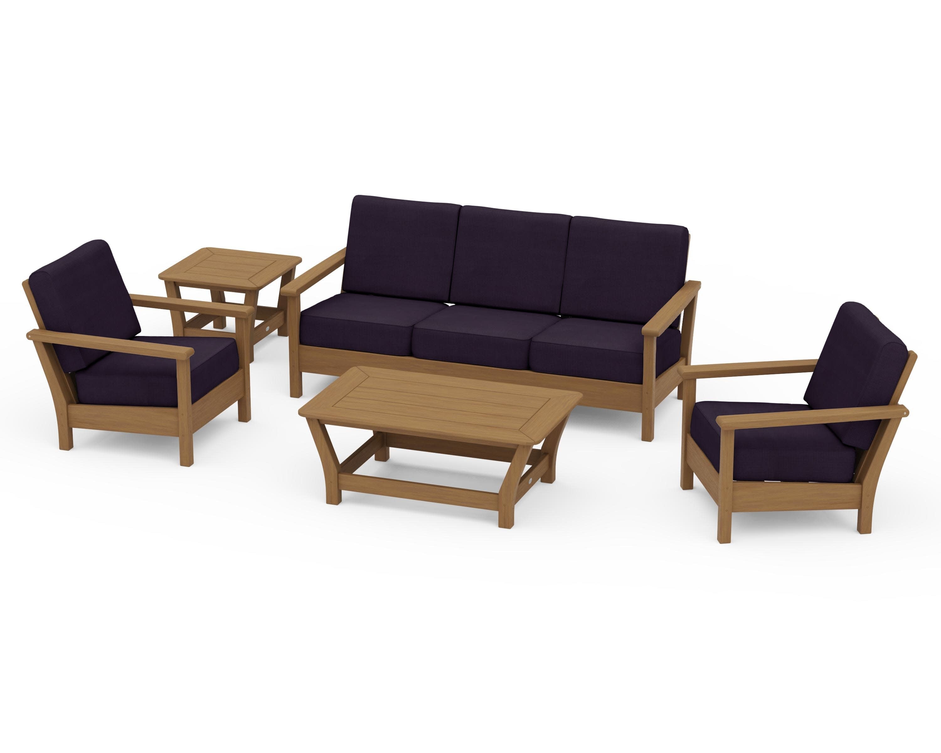Harbour 5-Piece Deep Seating Set in Natural / Navy Linen