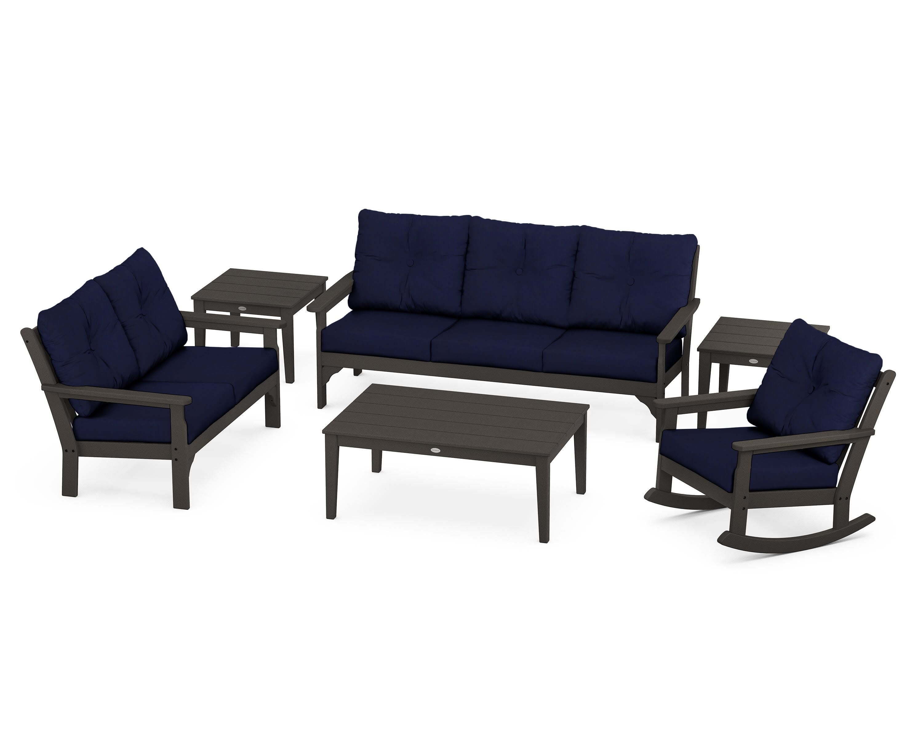 Vineyard 6-Piece Deep Seating Set in Vintage Coffee / Navy