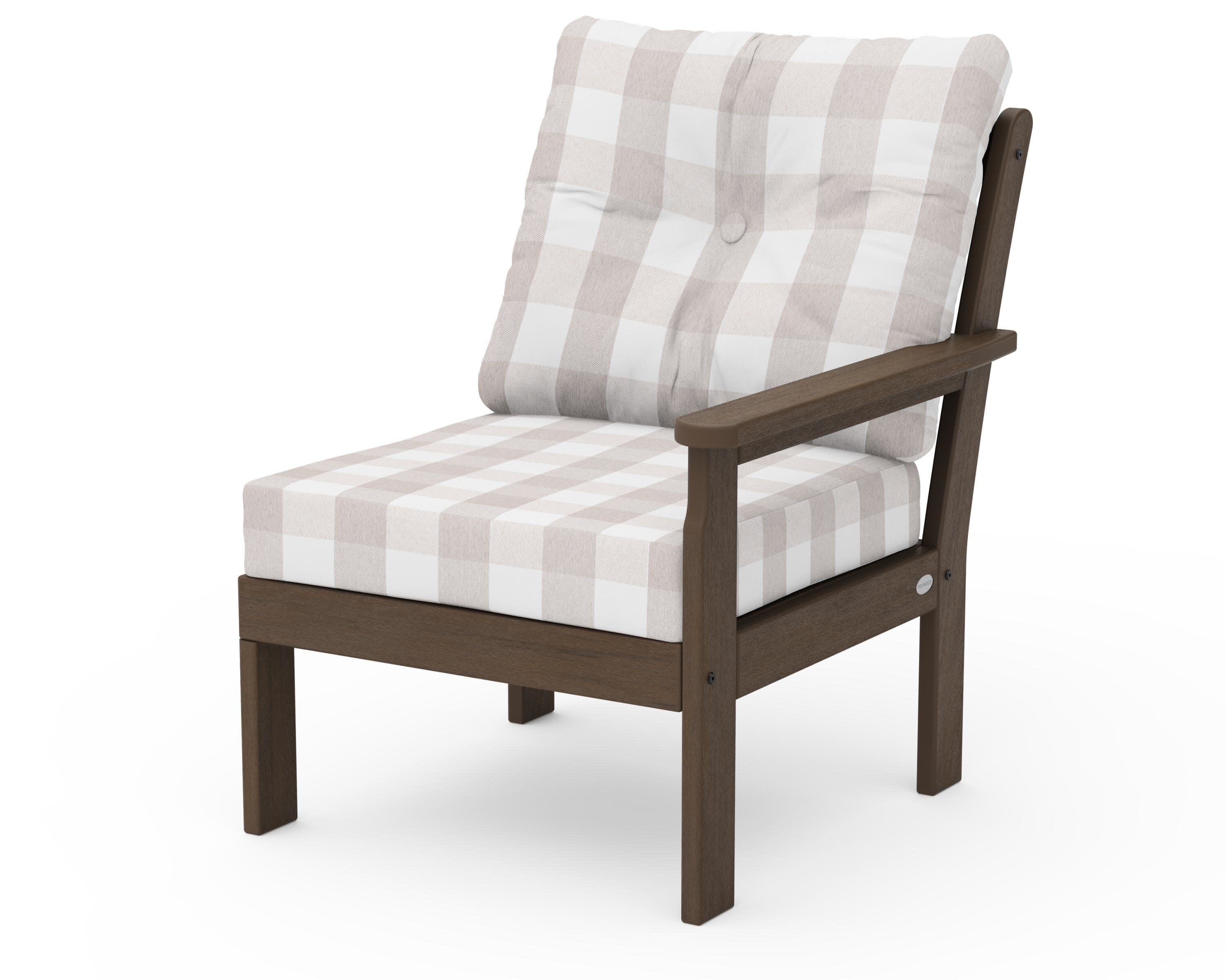 Vineyard Modular Right Arm Chair in Kona / Buffalo Plaid Dune Burlap