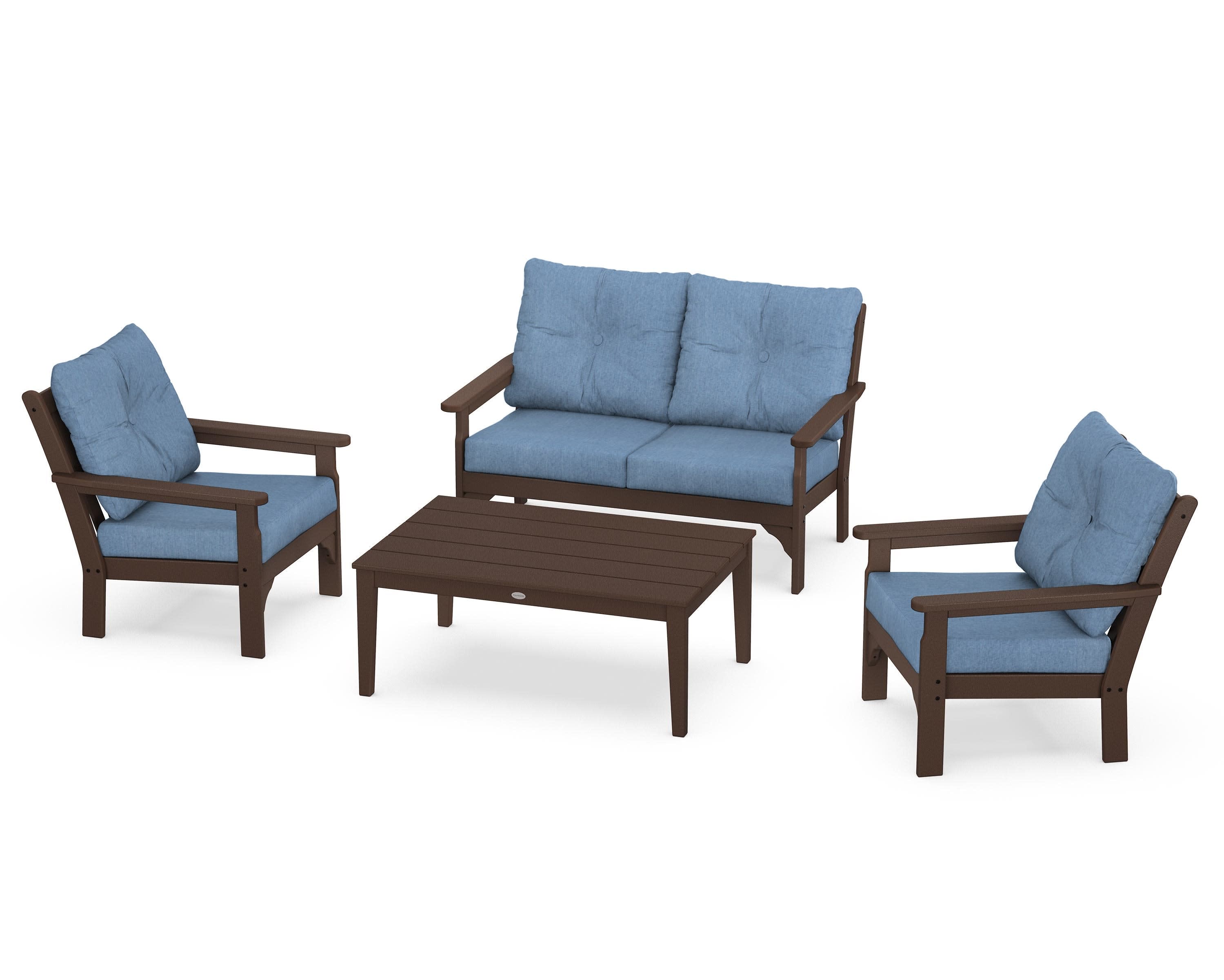 Vineyard 4-Piece Deep Seating Set in Mahogany / Sky Blue