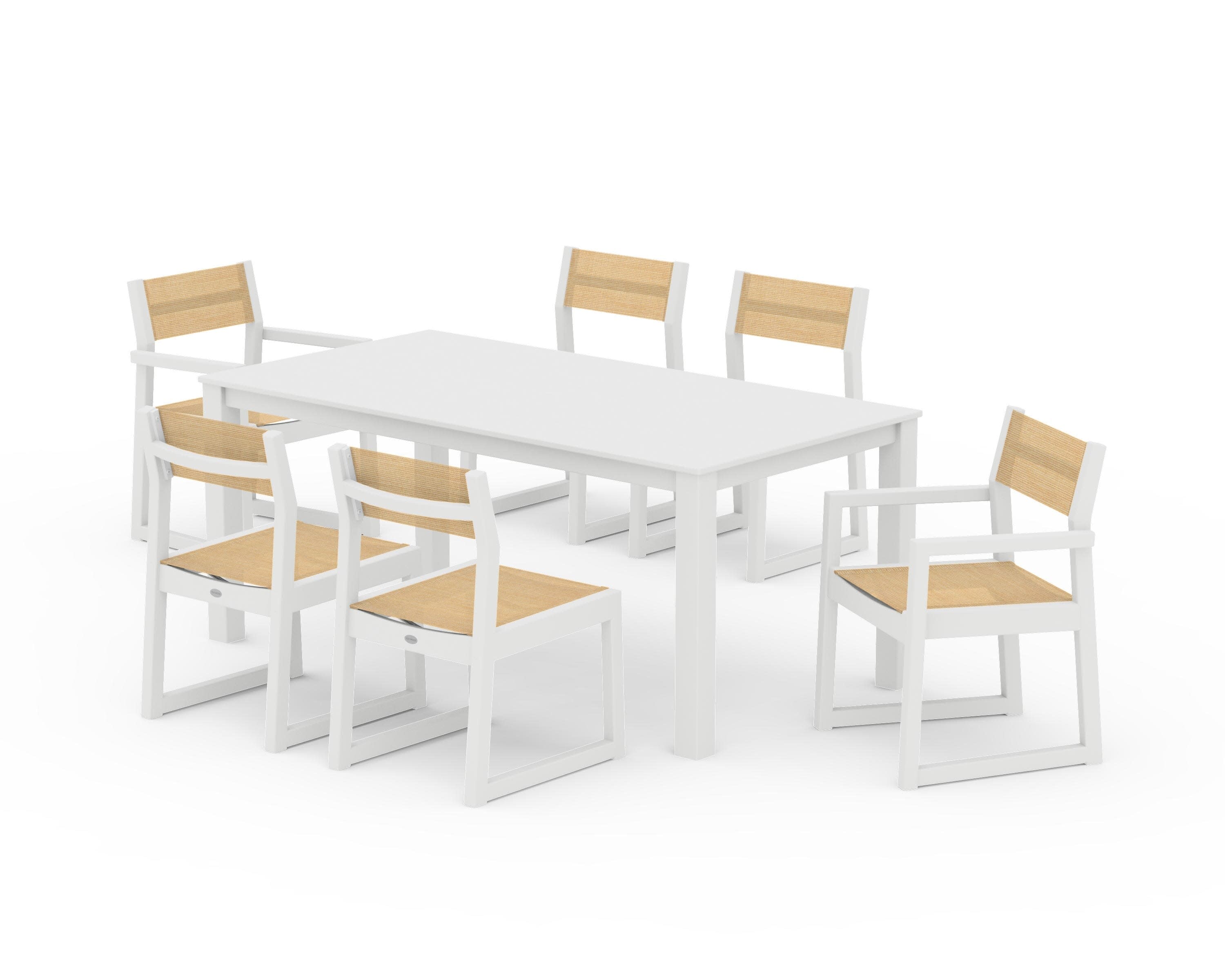 EDGE Sling 7-Piece Parsons Dining Set in White / Dupioni Apricot Sling