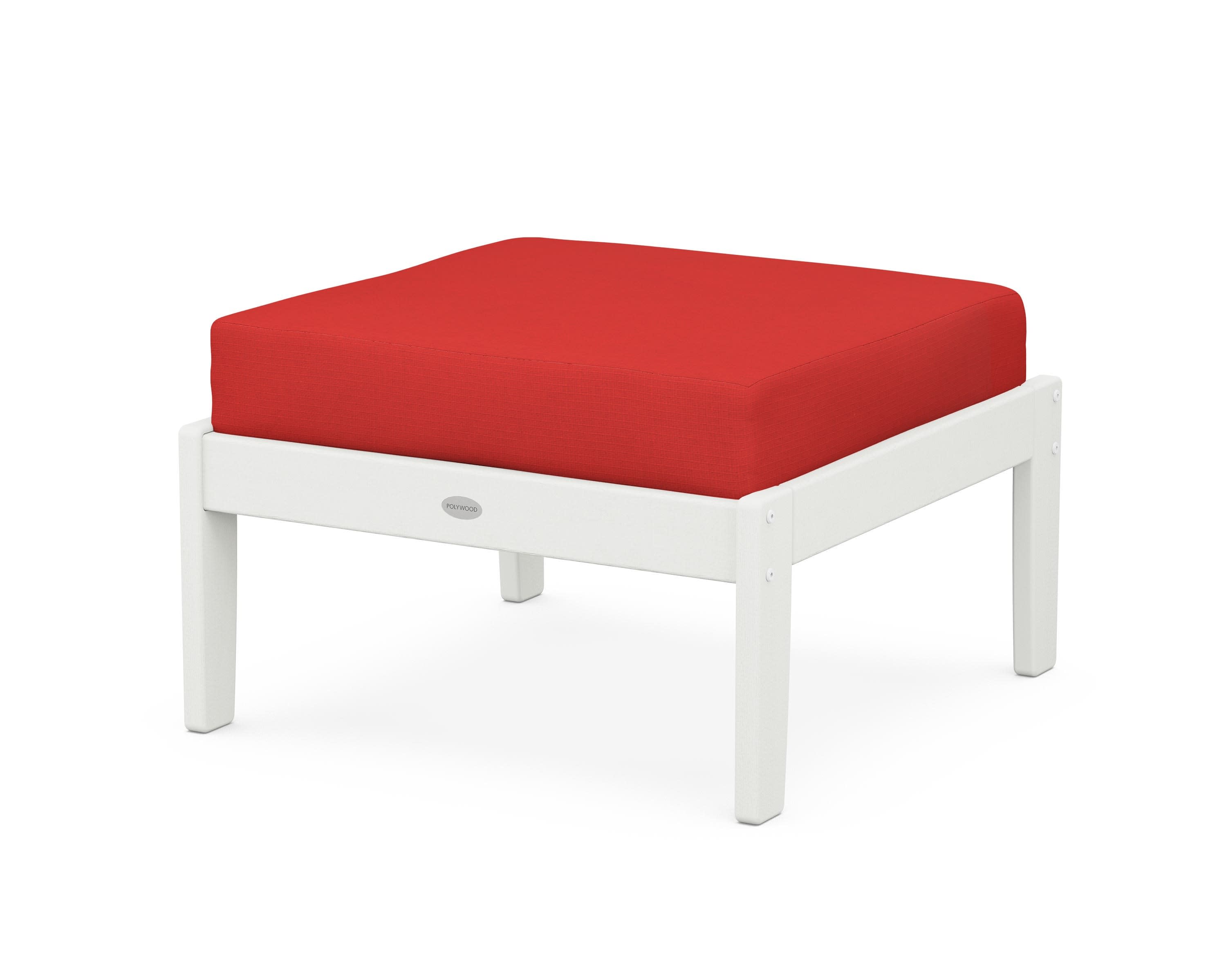 Braxton Deep Seating Ottoman in Vintage White / Crimson Linen