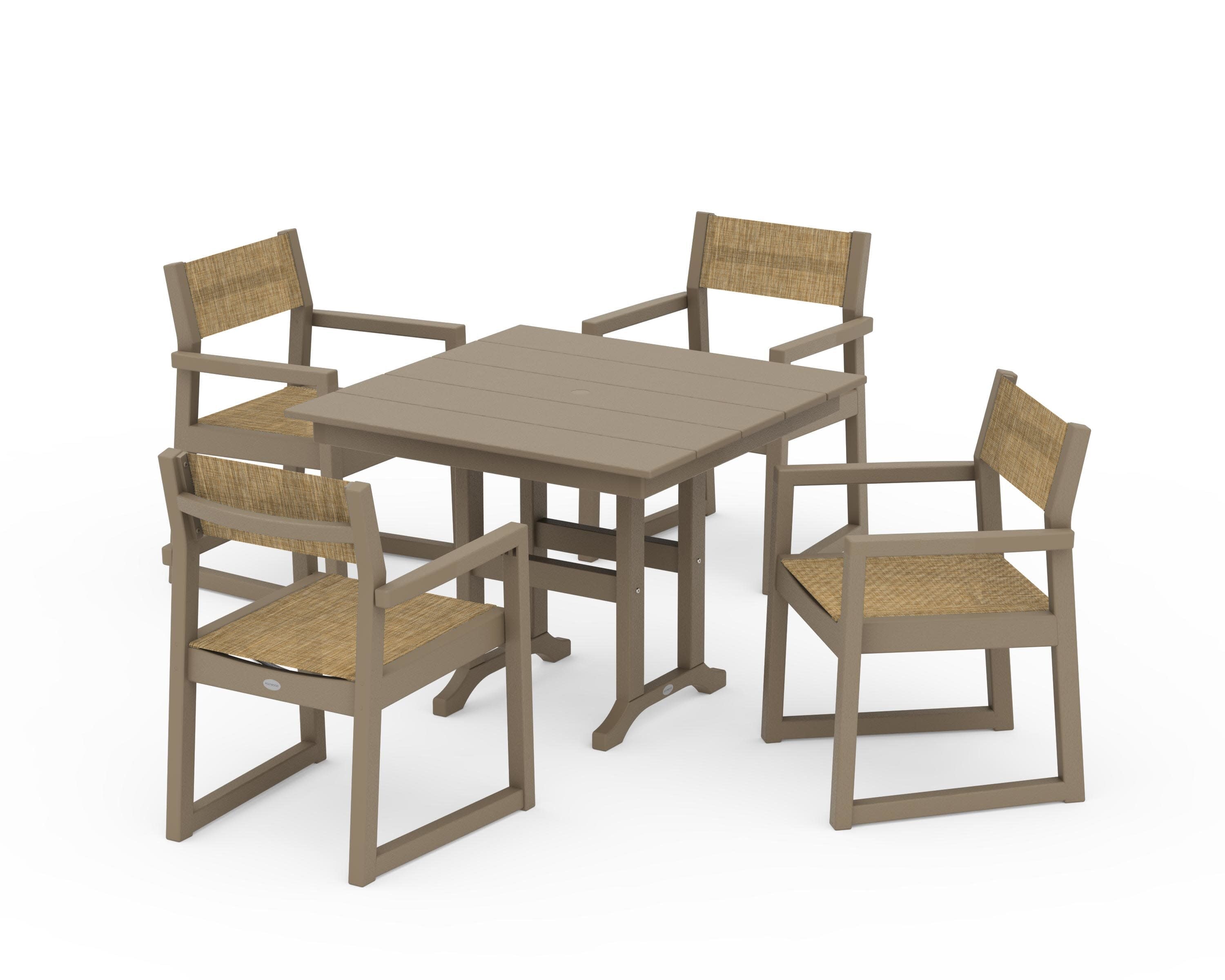 EDGE Sling Arm Chair 5-Piece Farmhouse Dining Set in Vintage Sahara / Burlap Sling