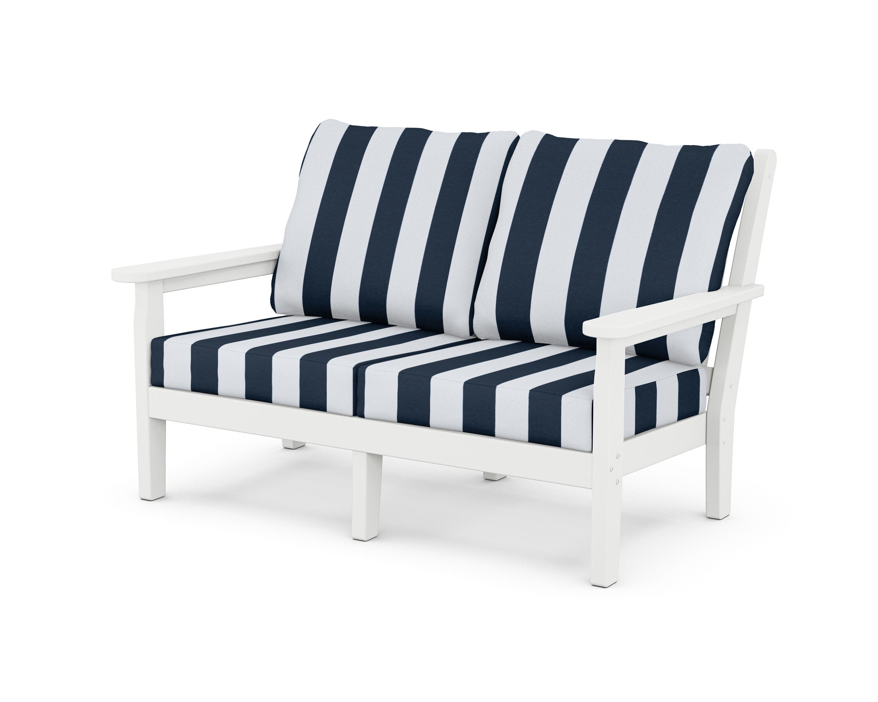 Chippendale Deep Seating Loveseat in White / Cabana Stripe Marine Indigo